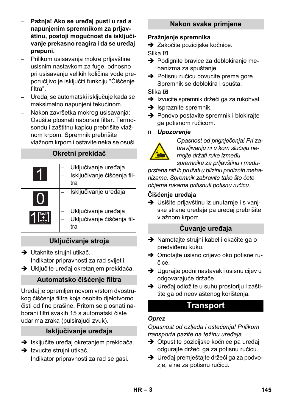 Transport | Karcher IVC 60-30 Tact User Manual | Page 145 / 192