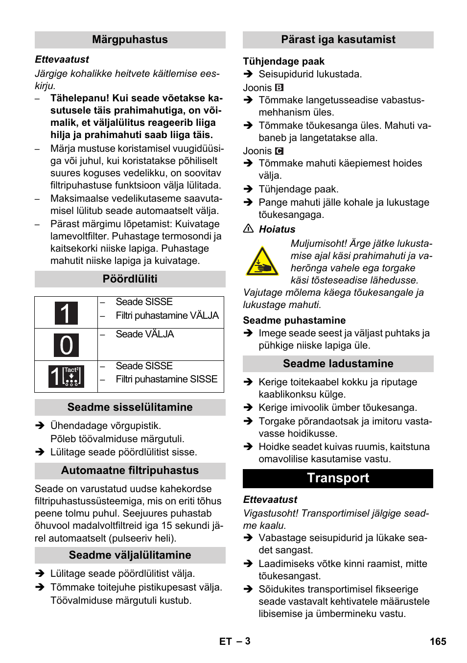 Transport | Karcher IVC 60-30 Tact User Manual | Page 165 / 192