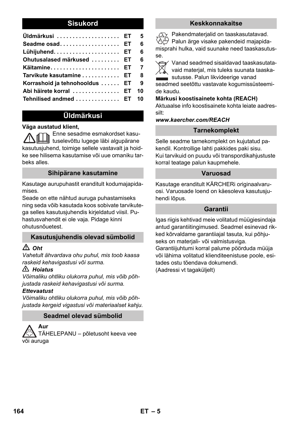 Eesti | Karcher SC 1-020 User Manual | Page 164 / 202