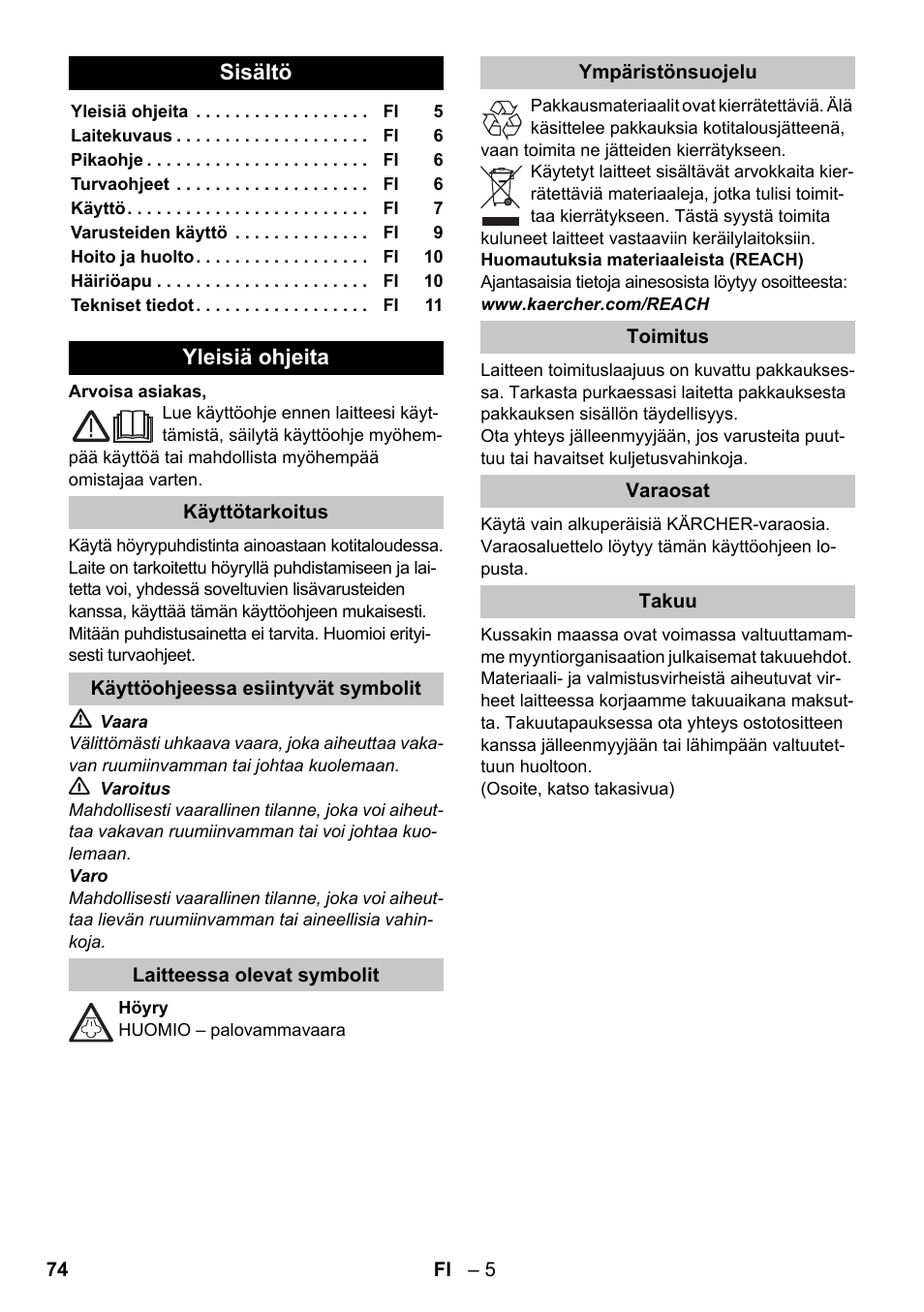 Suomi | Karcher SC 1-020 User Manual | Page 74 / 202