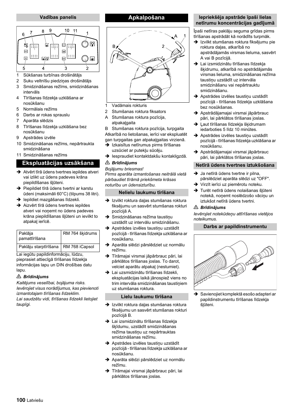 Ekspluatācijas uzsākšana, Apkalpošana | Karcher BRC 45-45 C User Manual | Page 100 / 112