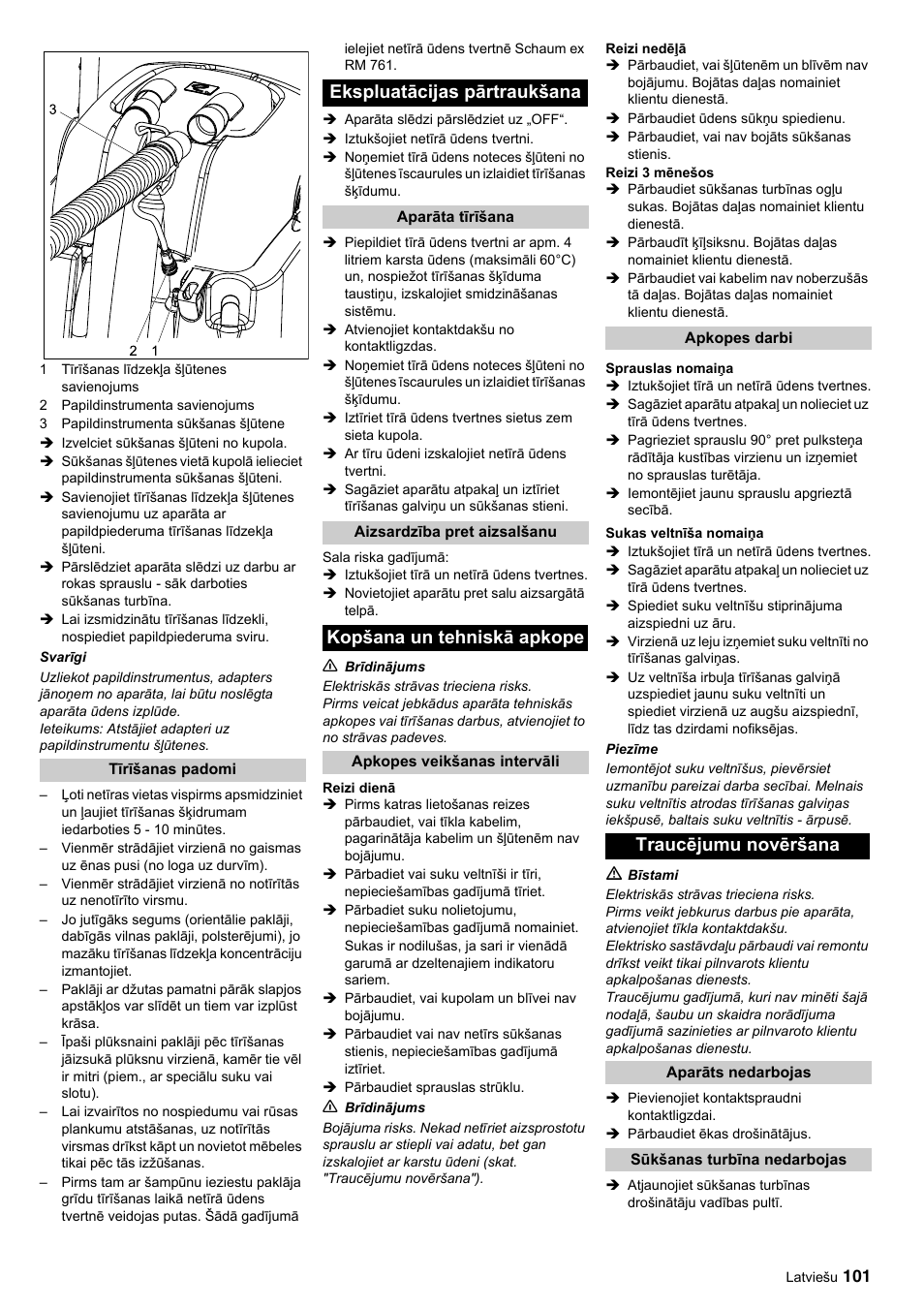 Ekspluatācijas pārtraukšana, Kopšana un tehniskā apkope, Traucējumu novēršana | Karcher BRC 45-45 C User Manual | Page 101 / 112