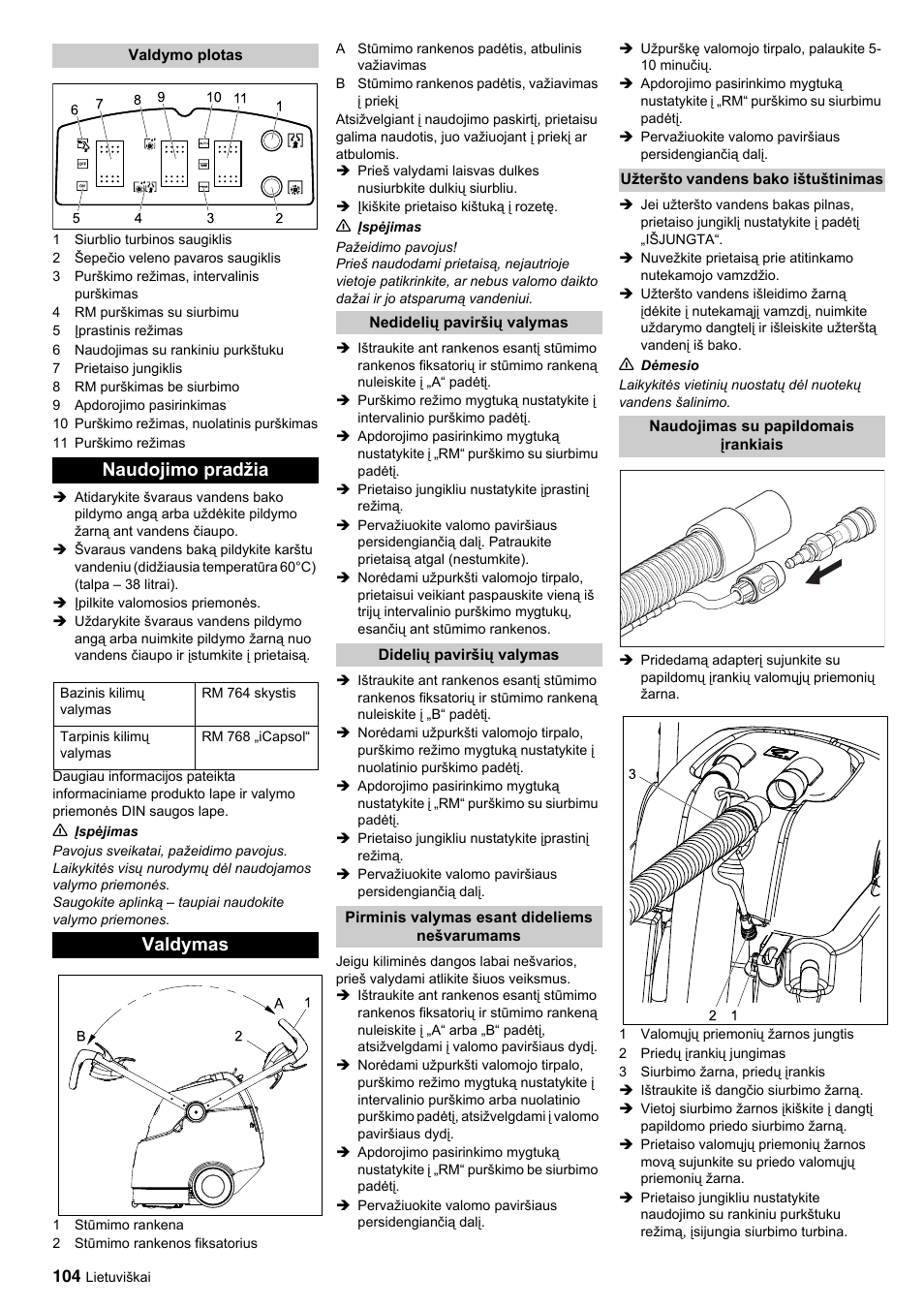 Naudojimo pradžia, Valdymas | Karcher BRC 45-45 C User Manual | Page 104 / 112