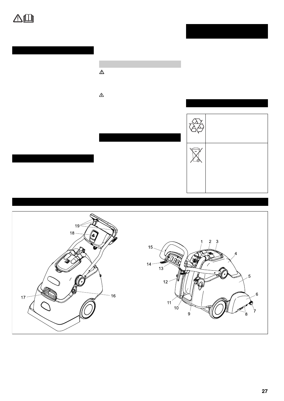 Índice avisos de segurança, Elementos de comando e de funcionamento | Karcher BRC 45-45 C User Manual | Page 27 / 112