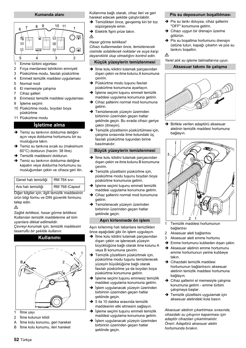 Işletime alma, Kullanımı | Karcher BRC 45-45 C User Manual | Page 52 / 112