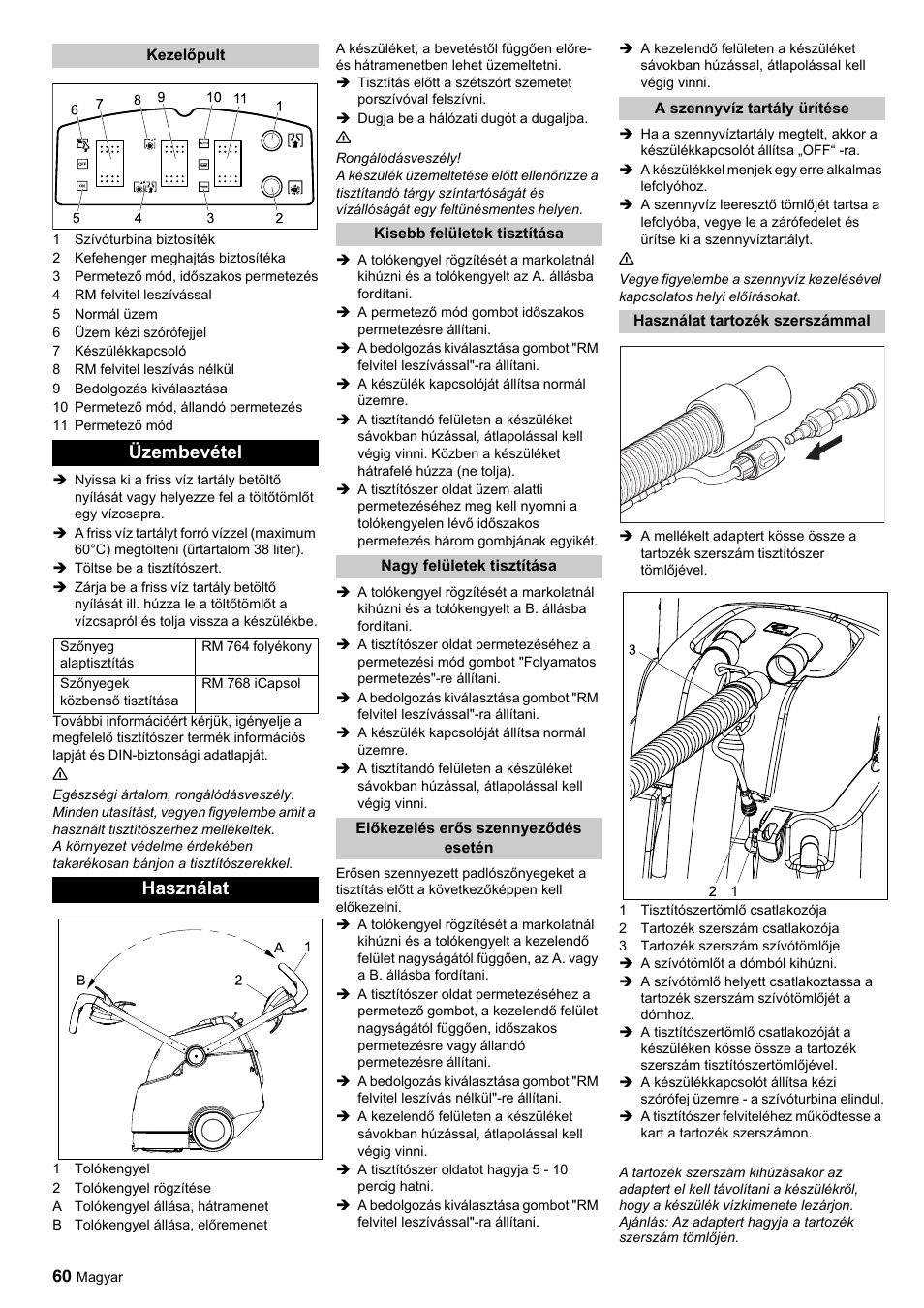 Üzembevétel, Használat | Karcher BRC 45-45 C User Manual | Page 60 / 112