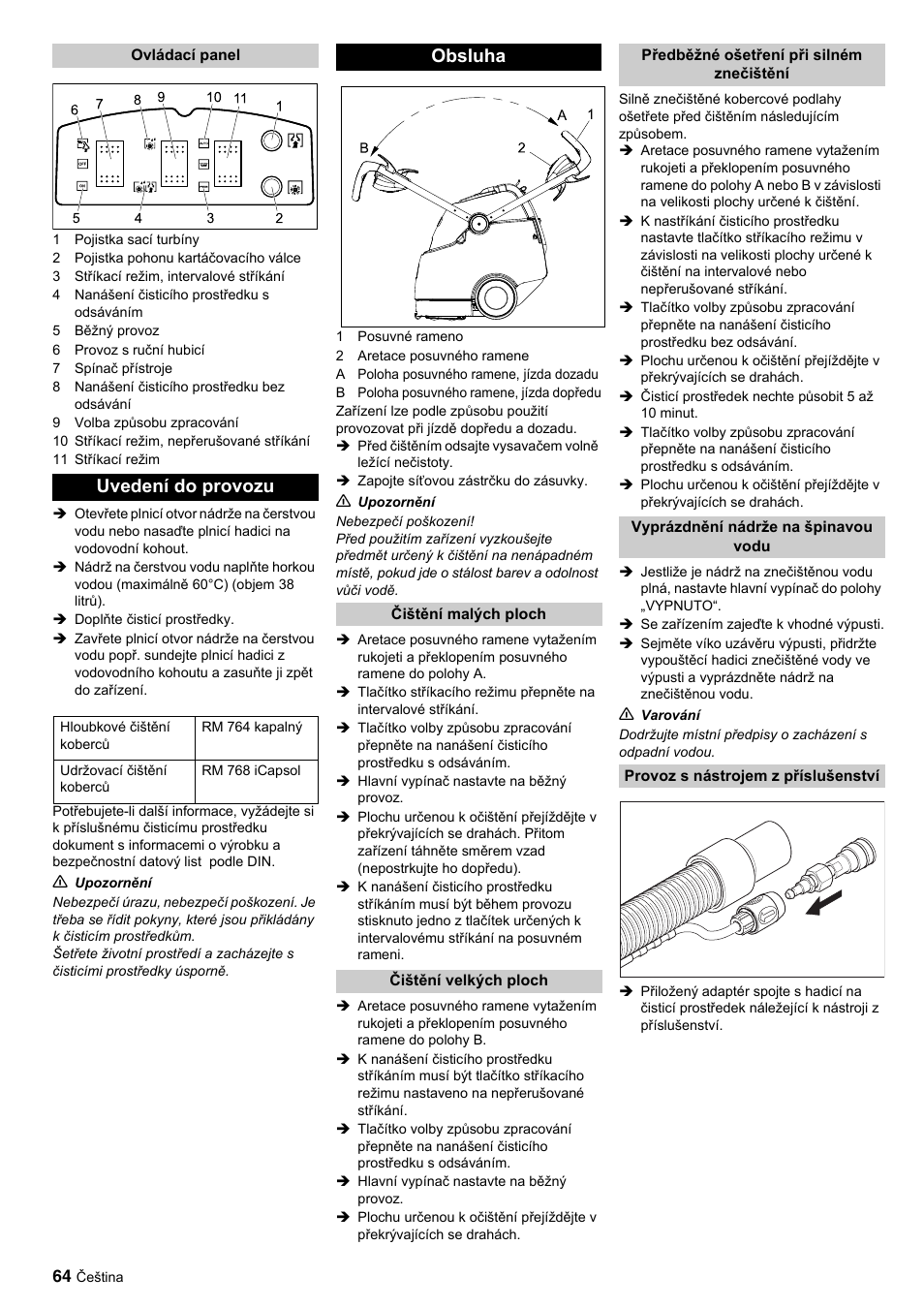 Uvedení do provozu, Obsluha | Karcher BRC 45-45 C User Manual | Page 64 / 112