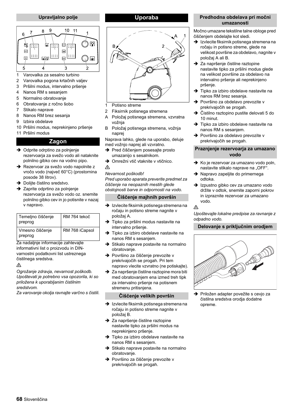 Zagon, Uporaba | Karcher BRC 45-45 C User Manual | Page 68 / 112