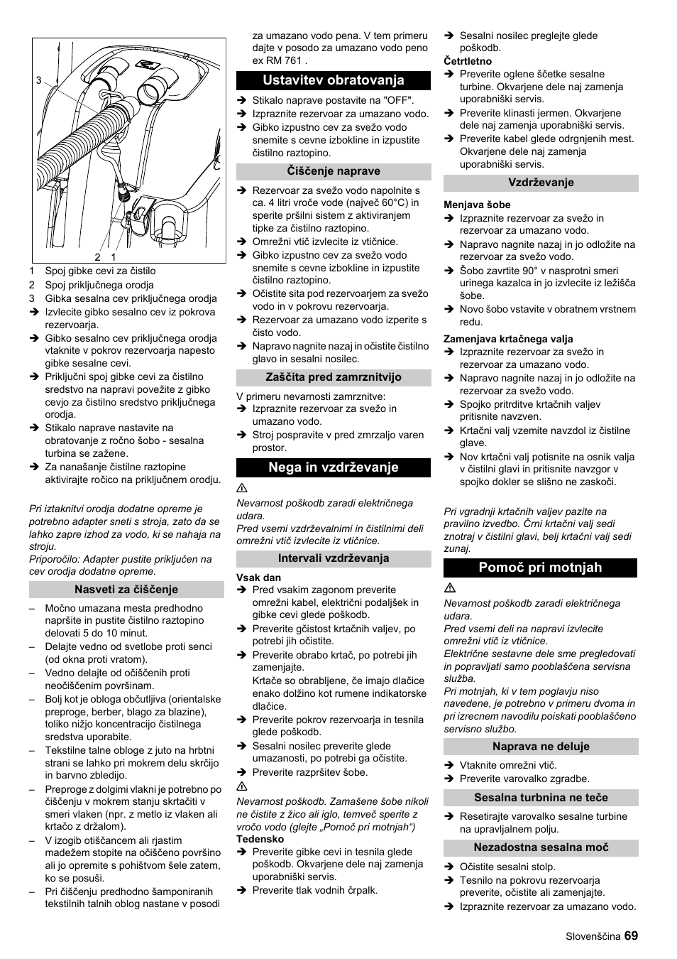 Ustavitev obratovanja, Nega in vzdrževanje, Pomoč pri motnjah | Karcher BRC 45-45 C User Manual | Page 69 / 112