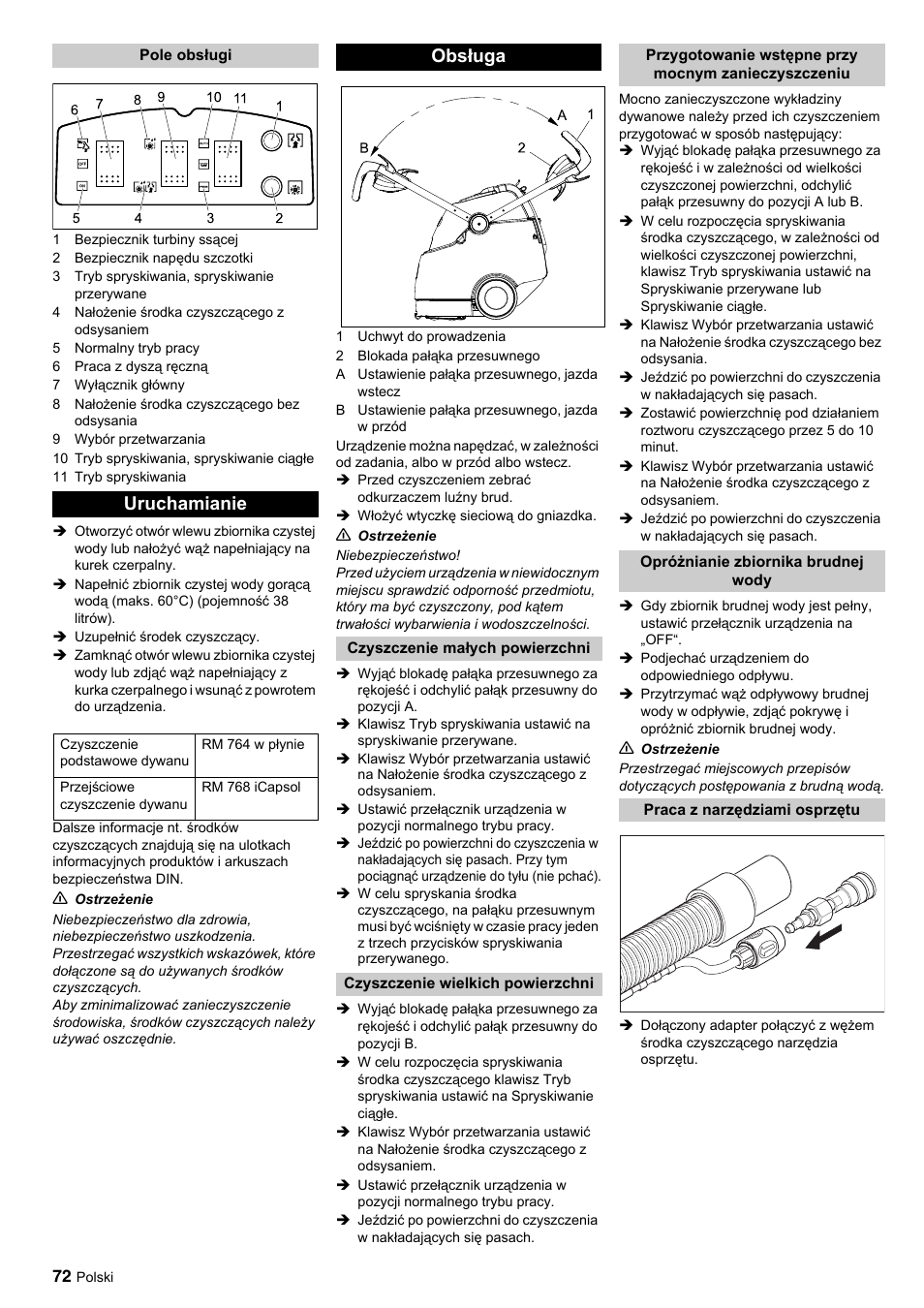 Uruchamianie, Obsługa | Karcher BRC 45-45 C User Manual | Page 72 / 112