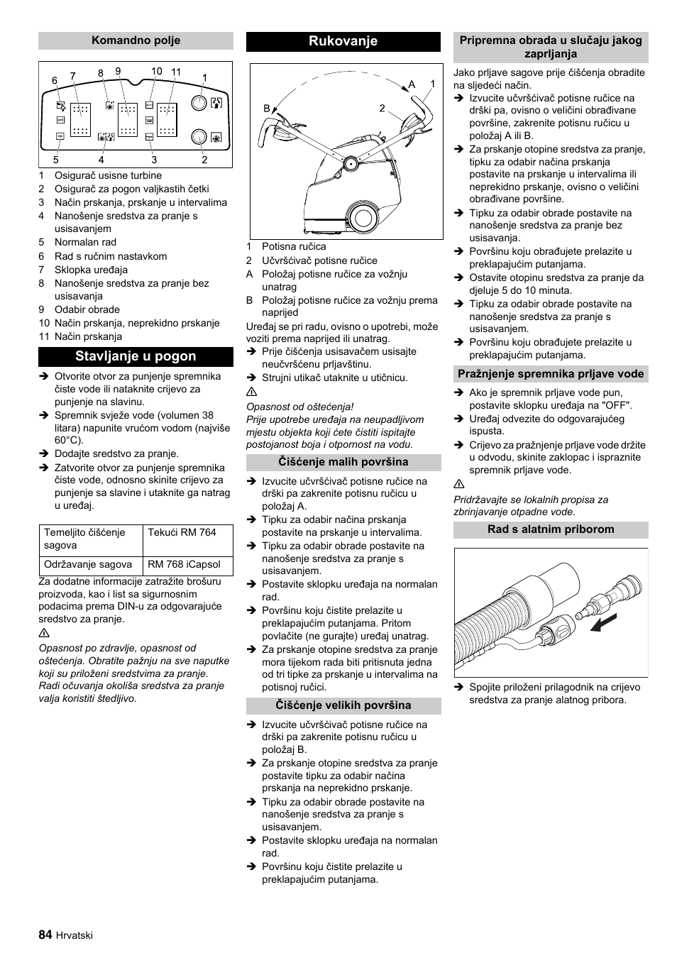 Stavljanje u pogon, Rukovanje | Karcher BRC 45-45 C User Manual | Page 84 / 112