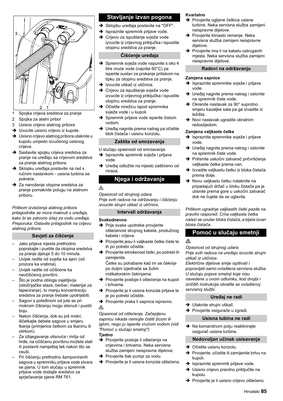 Stavljanje izvan pogona, Njega i održavanje, Pomoć u slučaju smetnji | Karcher BRC 45-45 C User Manual | Page 85 / 112