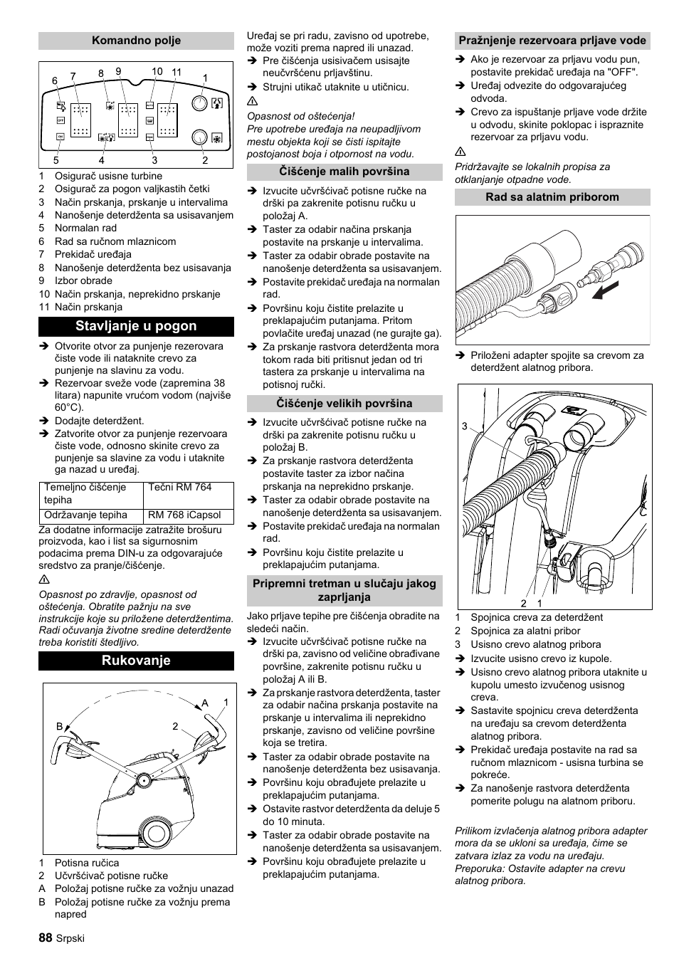 Stavljanje u pogon, Rukovanje | Karcher BRC 45-45 C User Manual | Page 88 / 112