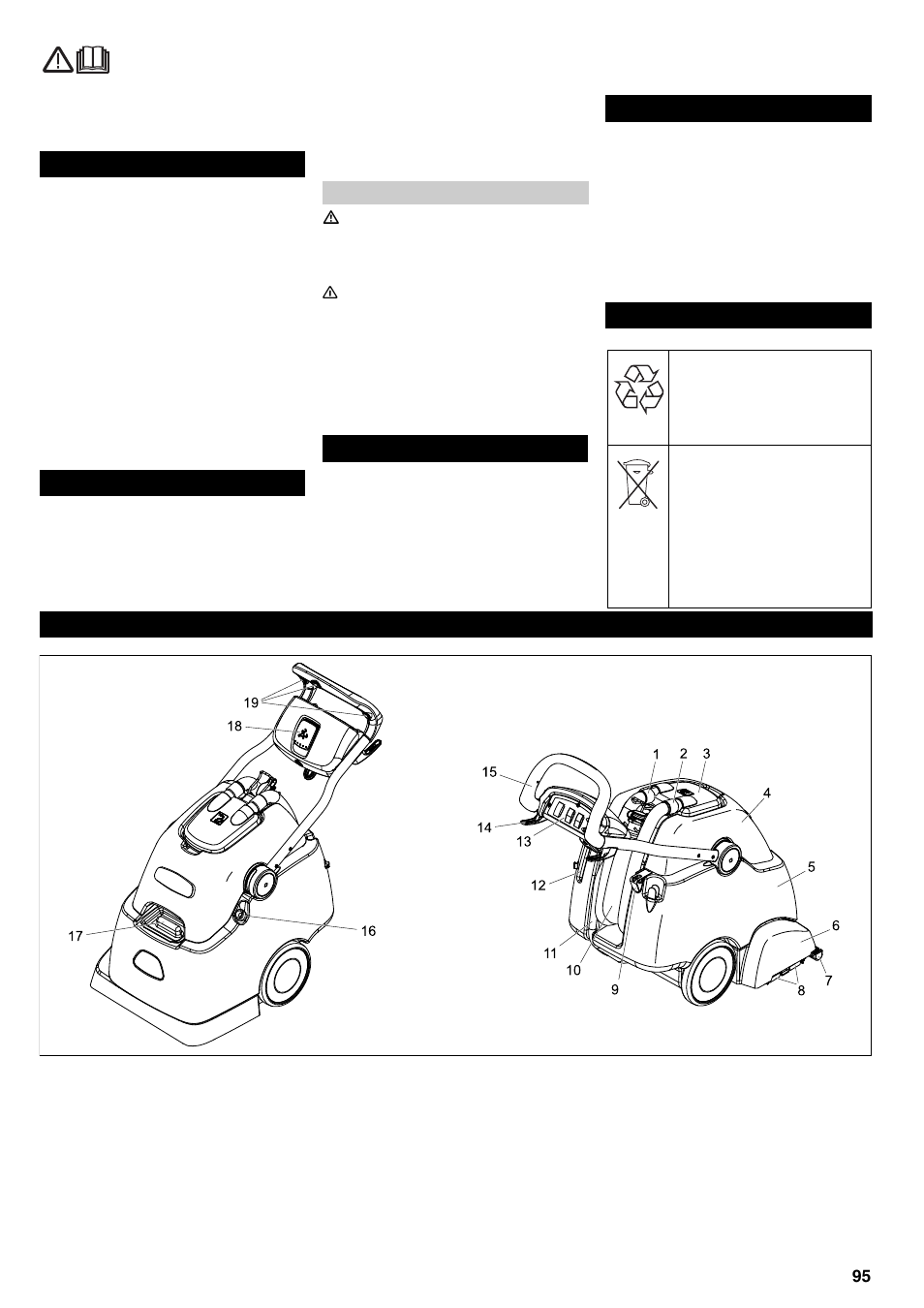 Sisukord ohutusalased märkused, Funktsioon sihipärane kasutamine keskkonnakaitse, Teenindus- ja funktsioonielemendid | Karcher BRC 45-45 C User Manual | Page 95 / 112