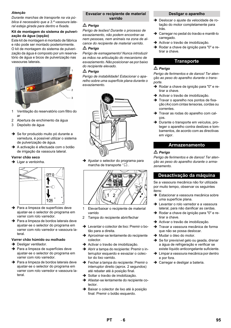 Transporte armazenamento desactivação da máquina | Karcher KM 170-600 D User Manual | Page 95 / 428