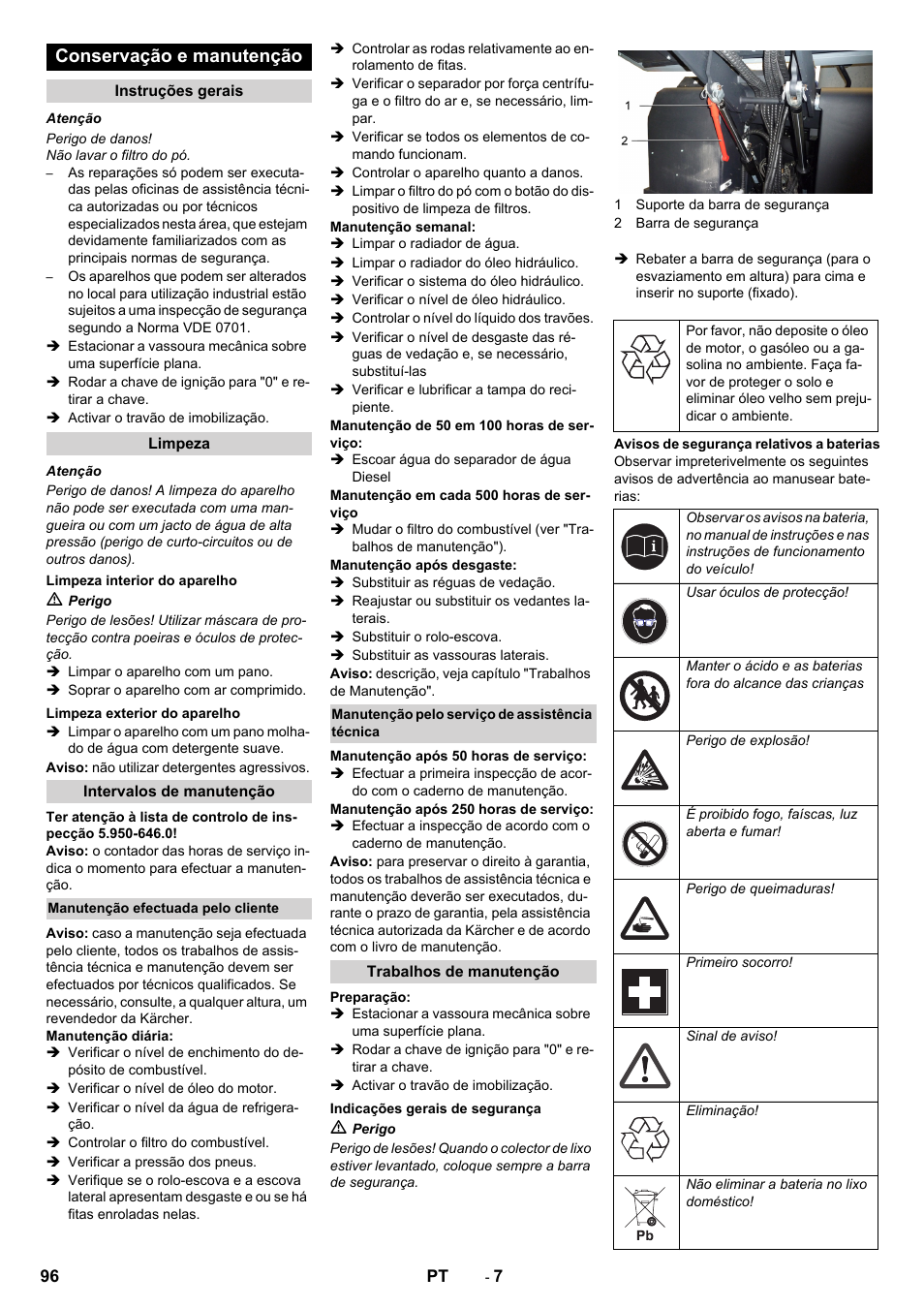 Conservação e manutenção | Karcher KM 170-600 D User Manual | Page 96 / 428