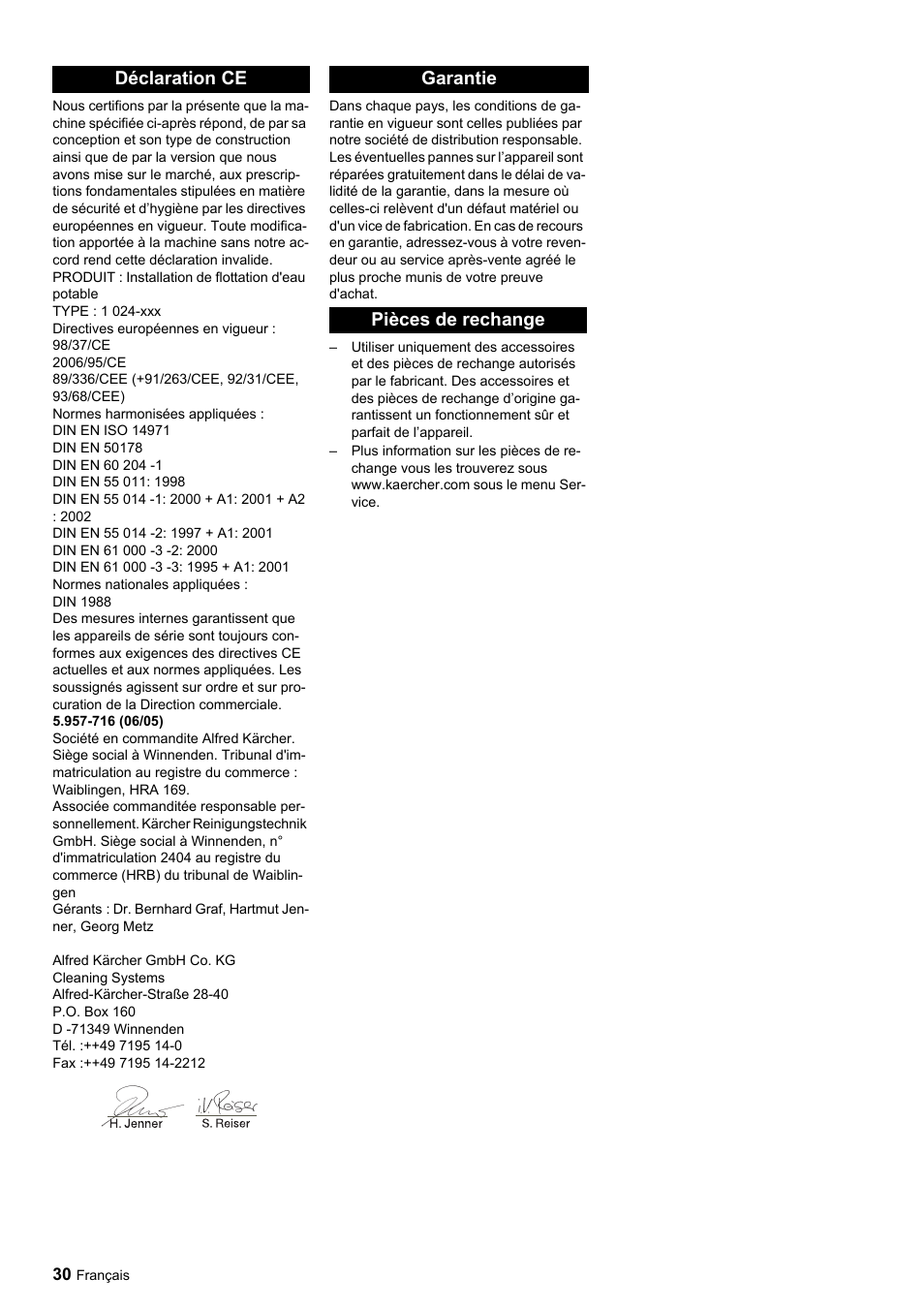 Déclaration ce garantie pièces de rechange | Karcher Úpravna vody WPC 5000 CD User Manual | Page 30 / 98