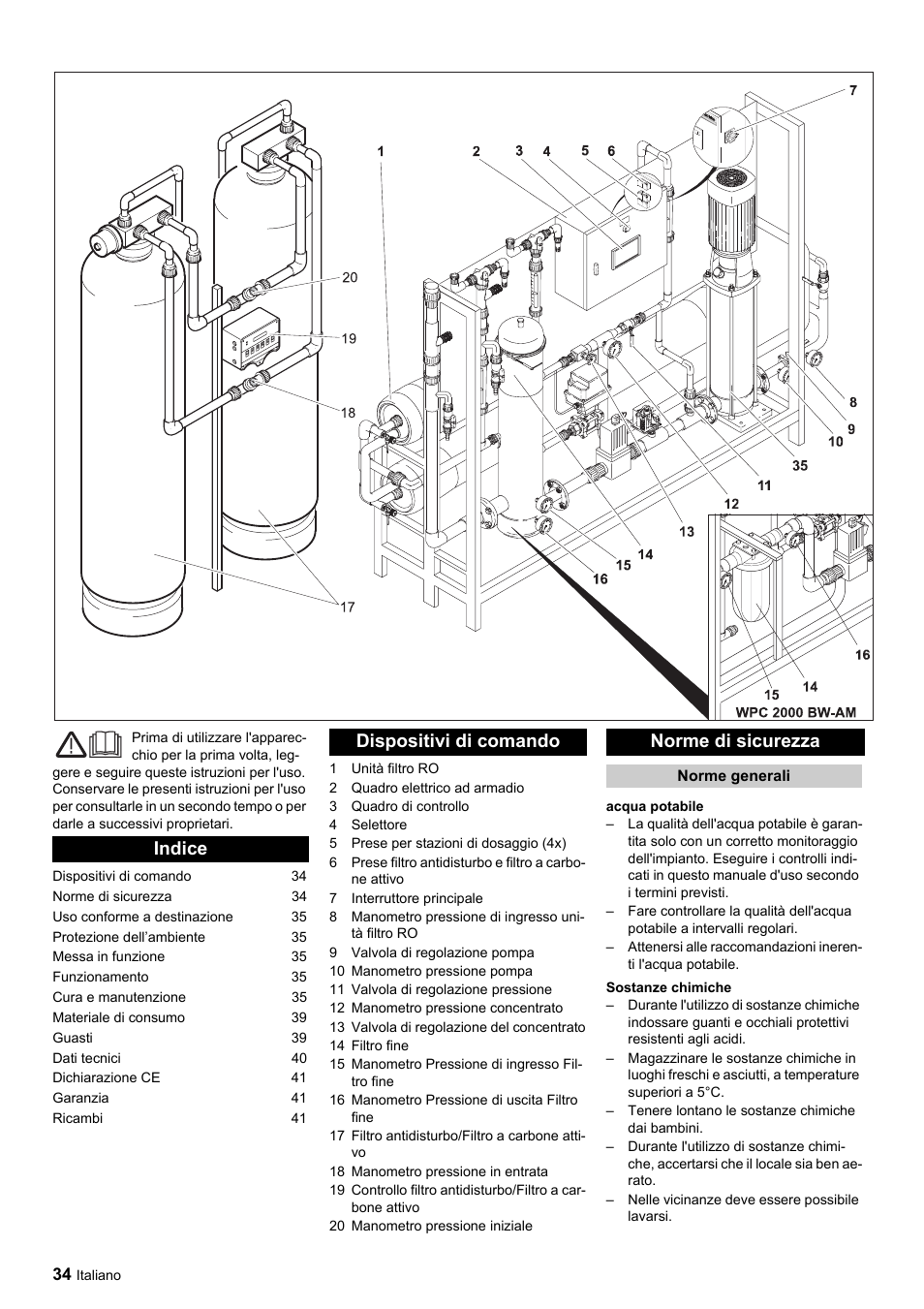 Indice dispositivi di comando norme di sicurezza | Karcher Úpravna vody WPC 5000 CD User Manual | Page 34 / 98