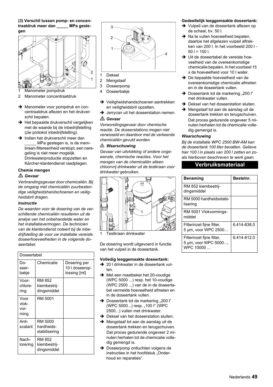 Verbruiksmateriaal | Karcher Úpravna vody WPC 5000 CD User Manual | Page 49 / 98
