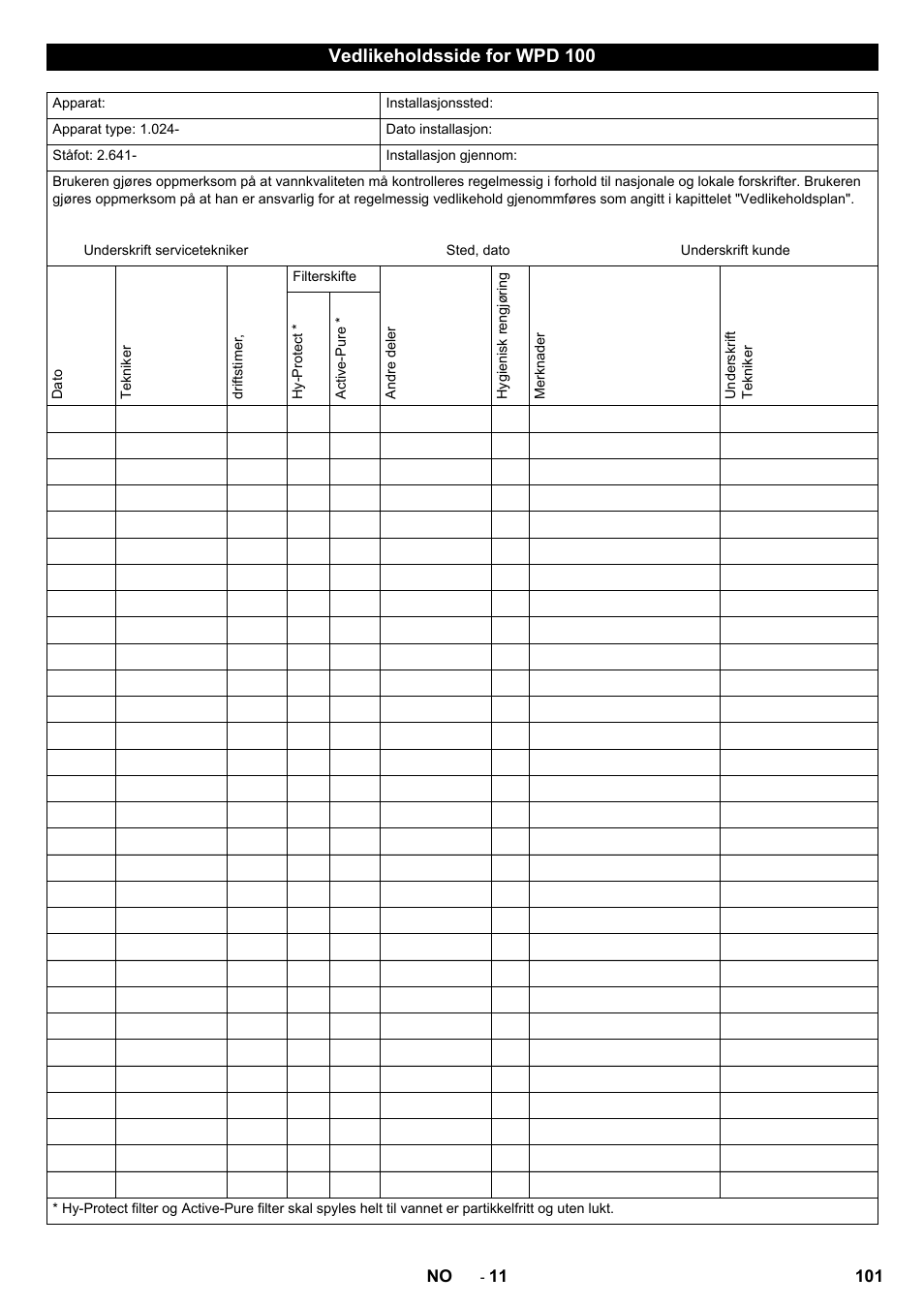 Vedlikeholdsside for wpd 100 | Karcher WPD 100 T AC User Manual | Page 101 / 316