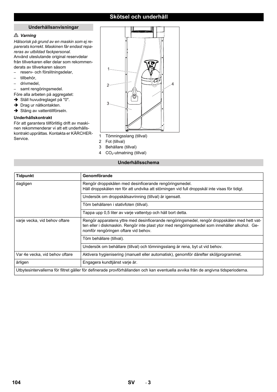 Skötsel och underhåll | Karcher WPD 100 T AC User Manual | Page 104 / 316