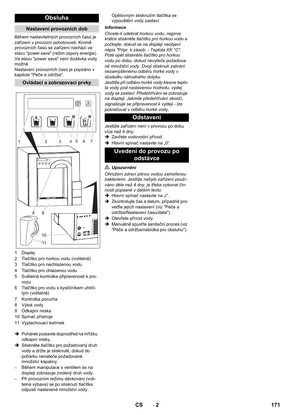 Obsluha, Odstavení uvedení do provozu po odstávce | Karcher WPD 100 T AC User Manual | Page 171 / 316