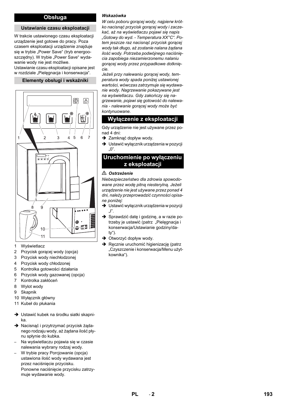 Obsługa | Karcher WPD 100 T AC User Manual | Page 193 / 316