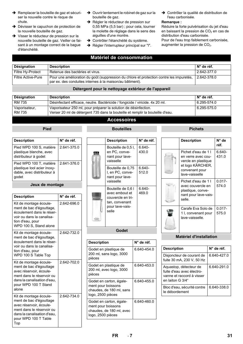 Matériel de consommation, Accessoires | Karcher WPD 100 T AC User Manual | Page 31 / 316