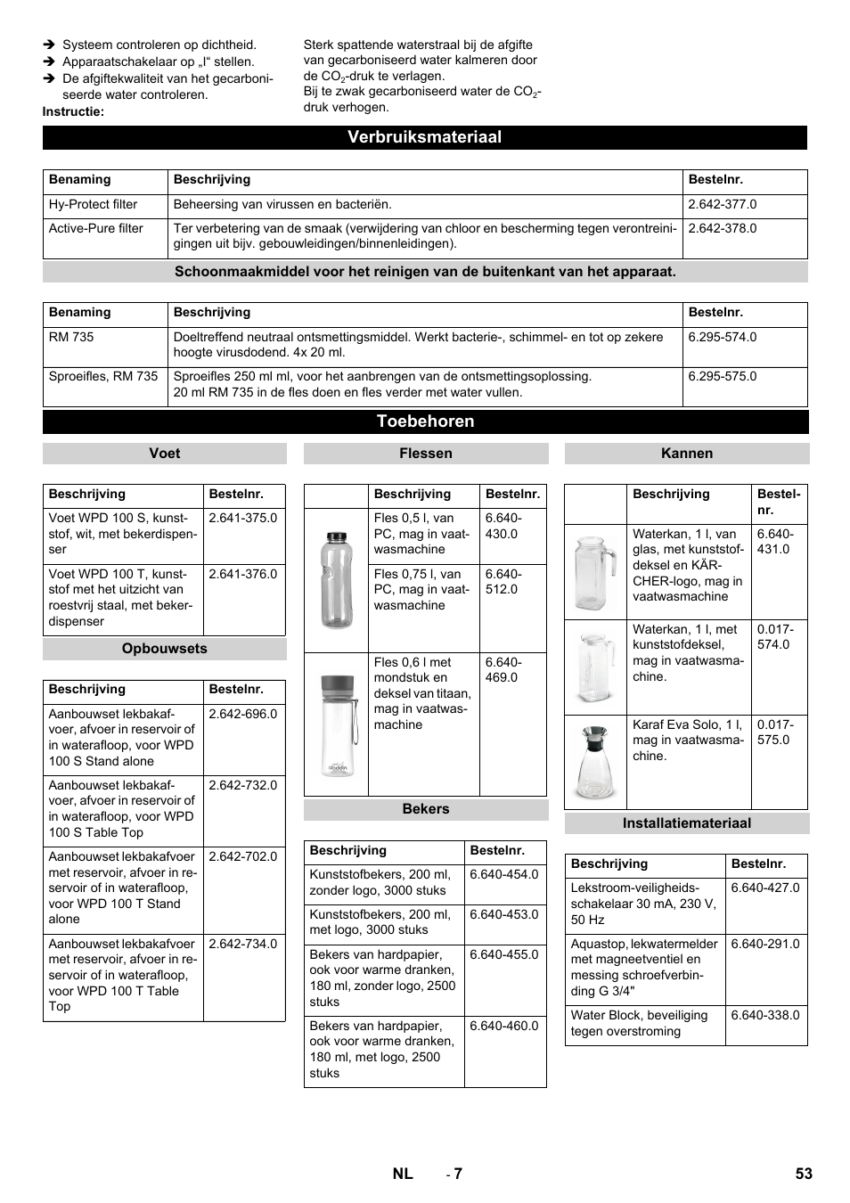 Verbruiksmateriaal, Toebehoren | Karcher WPD 100 T AC User Manual | Page 53 / 316