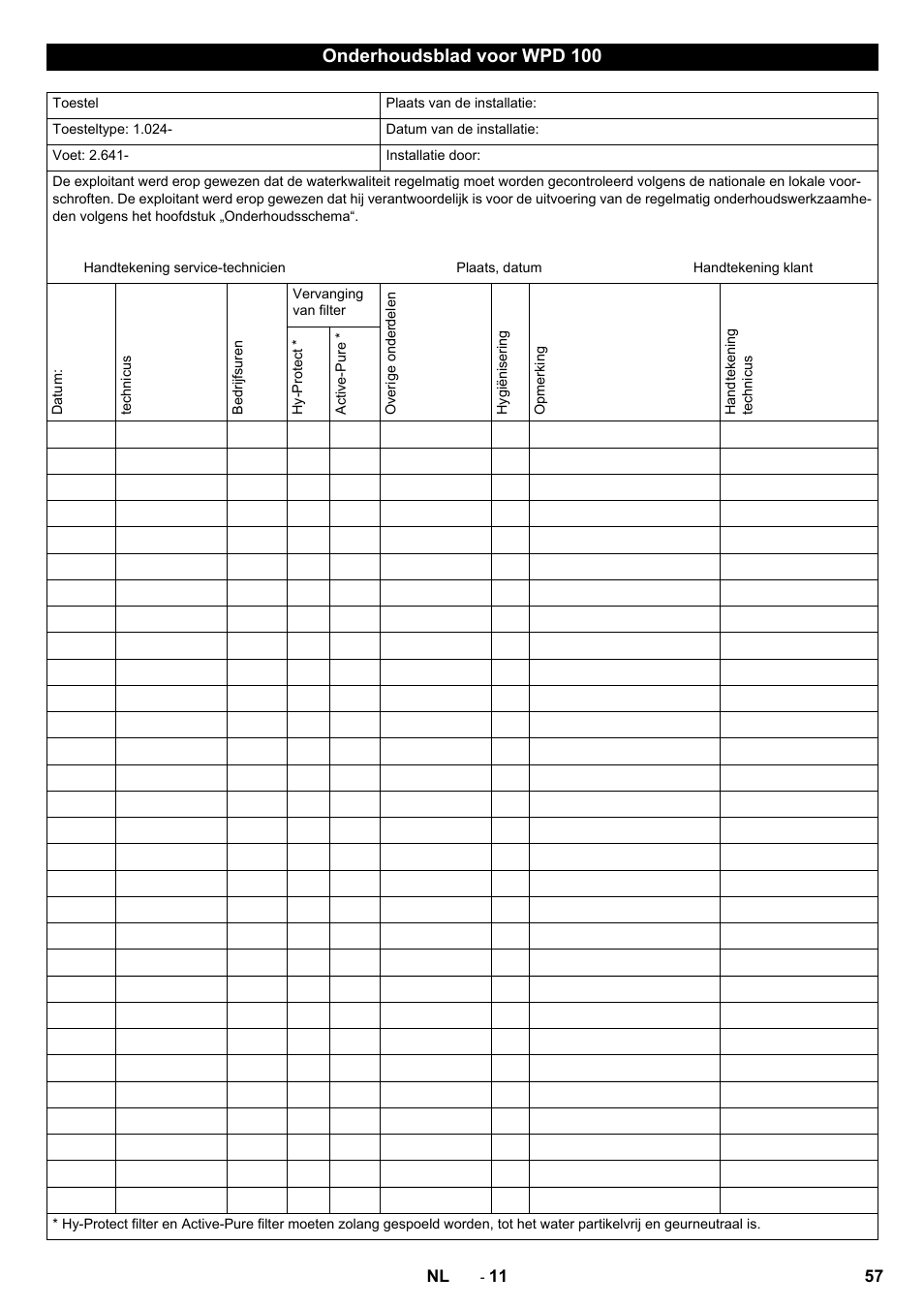 Onderhoudsblad voor wpd 100 | Karcher WPD 100 T AC User Manual | Page 57 / 316