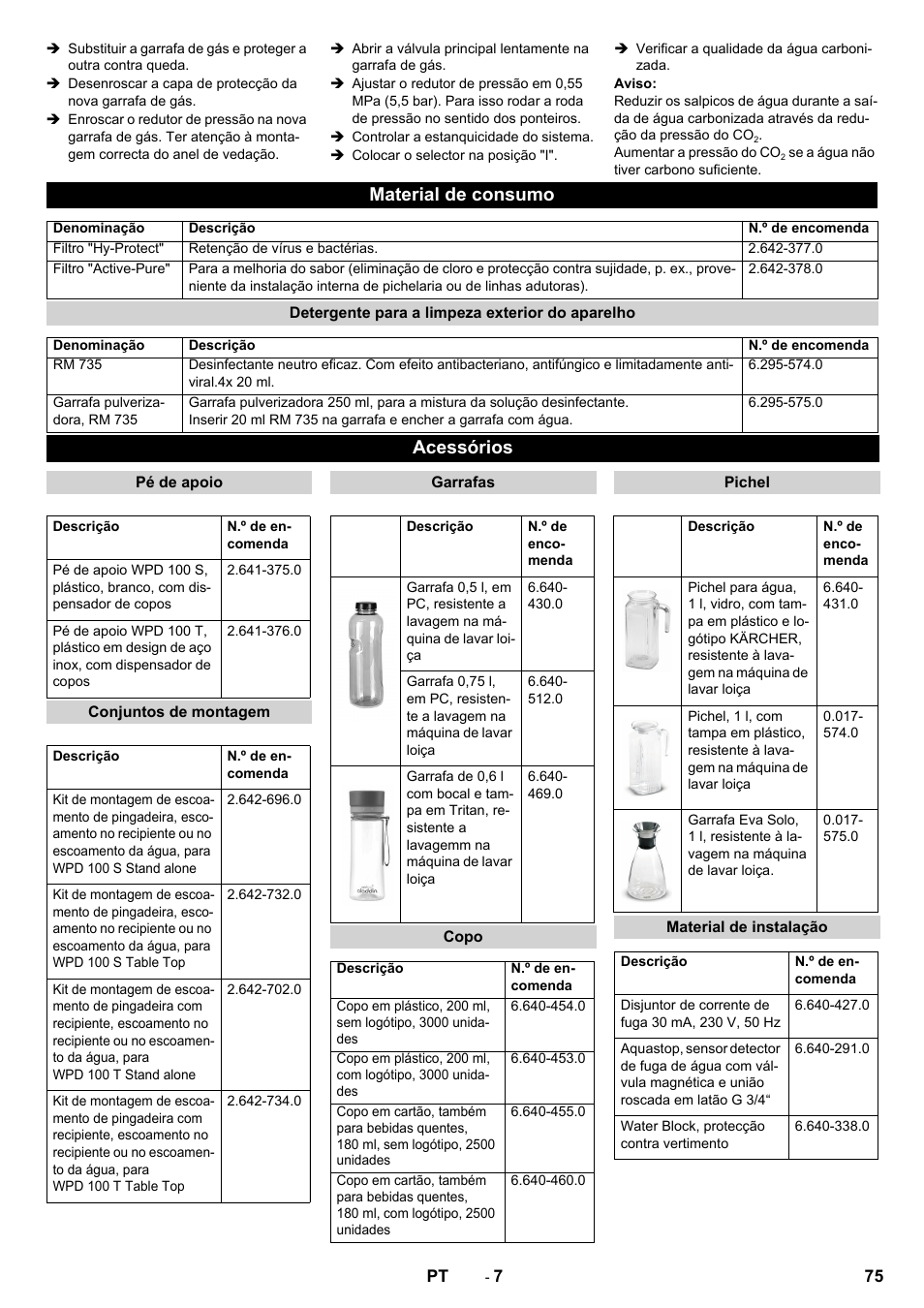 Material de consumo, Acessórios | Karcher WPD 100 T AC User Manual | Page 75 / 316