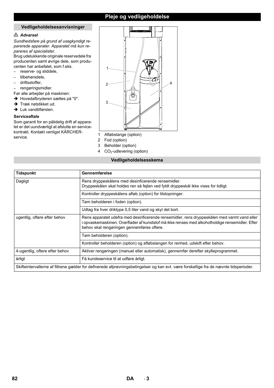 Pleje og vedligeholdelse | Karcher WPD 100 T AC User Manual | Page 82 / 316
