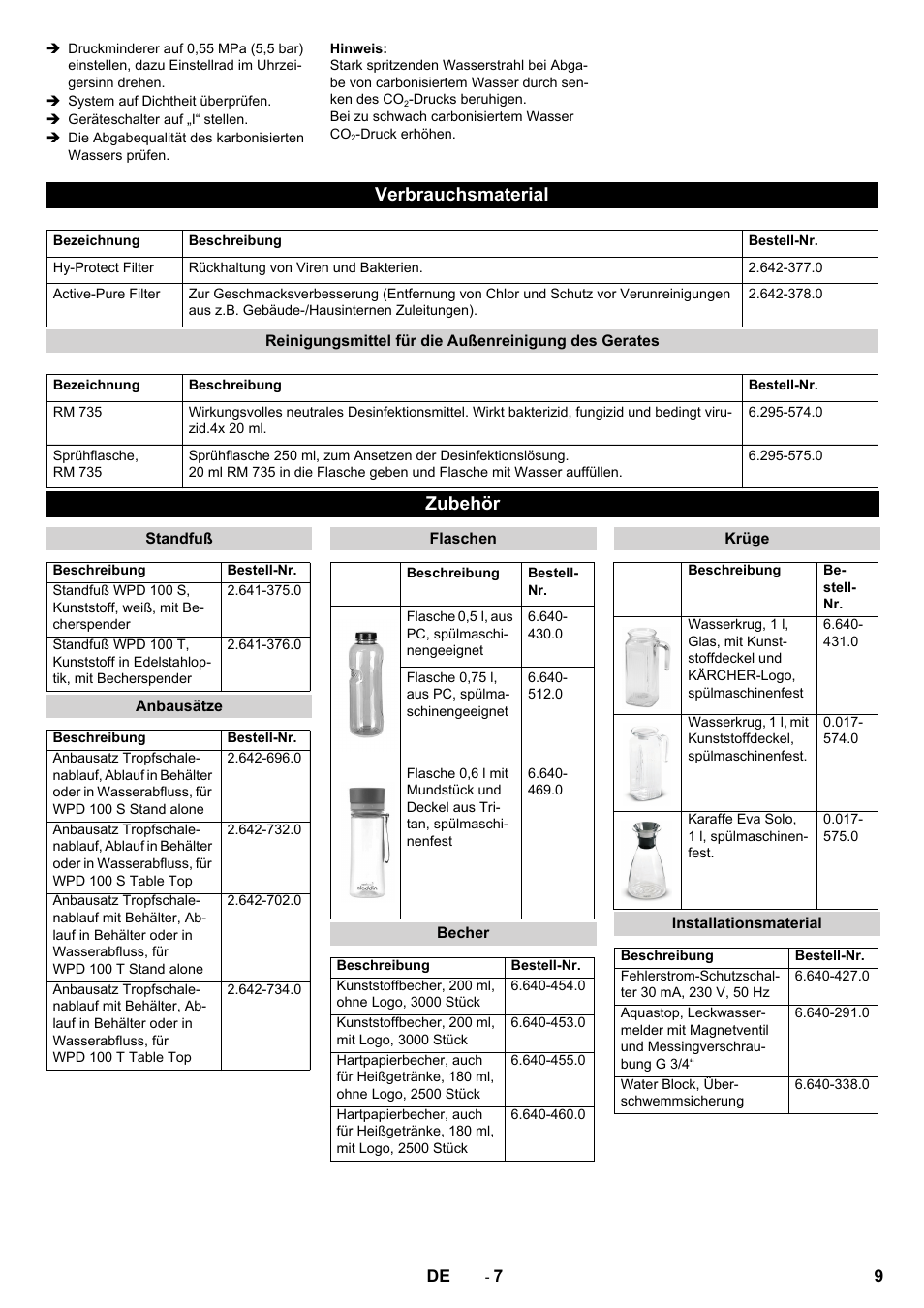 Verbrauchsmaterial, Zubehör | Karcher WPD 100 T AC User Manual | Page 9 / 316