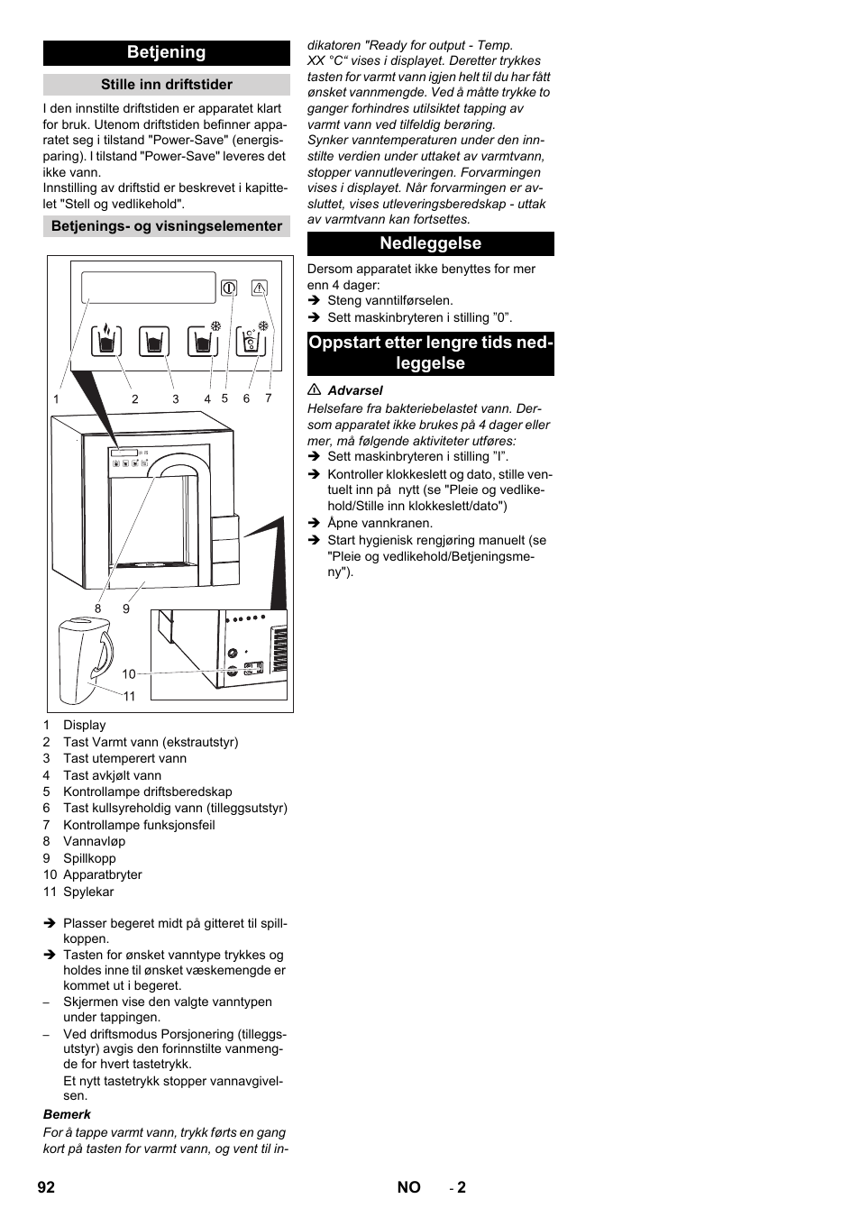 Betjening | Karcher WPD 100 T AC User Manual | Page 92 / 316