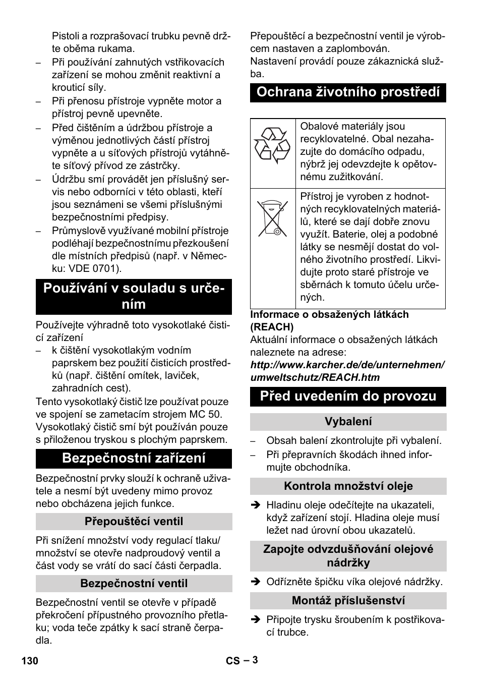 Ochrana životního prostředí, Před uvedením do provozu | Karcher MIC 34C User Manual | Page 130 / 172