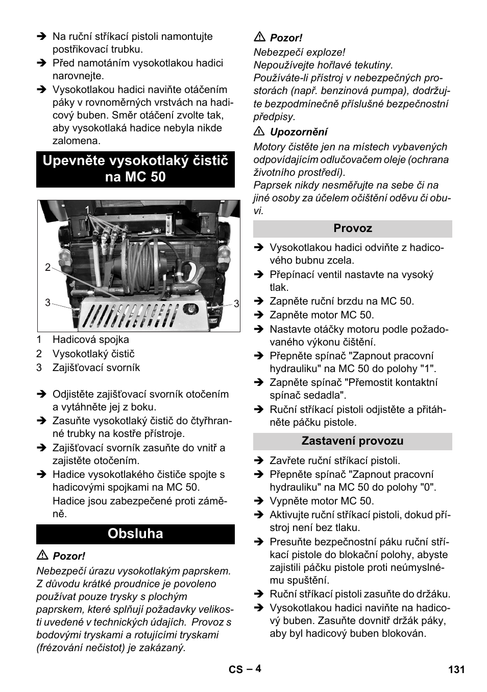 Upevněte vysokotlaký čistič na mc 50 obsluha | Karcher MIC 34C User Manual | Page 131 / 172