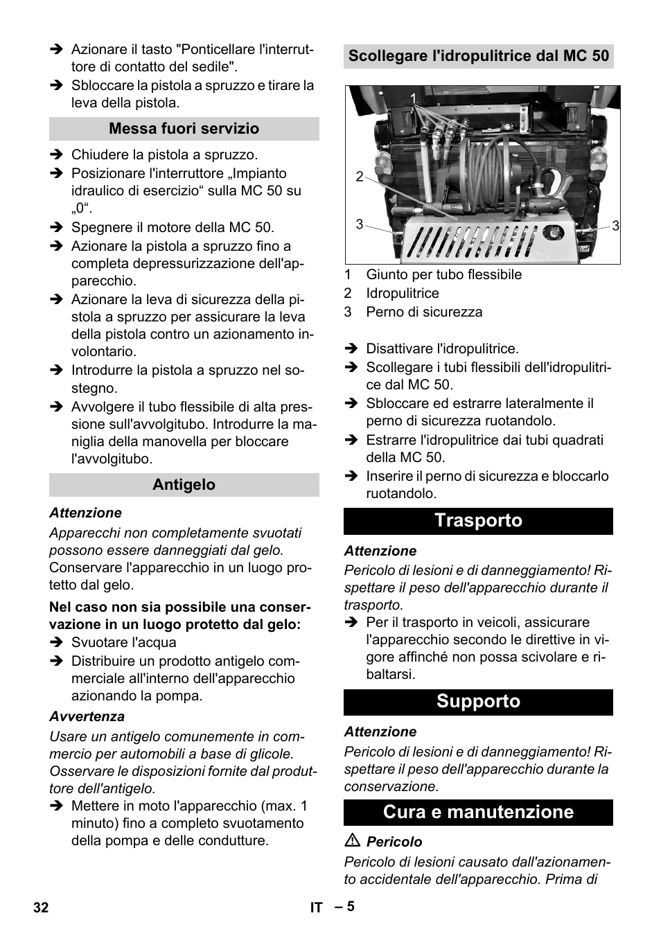Trasporto supporto cura e manutenzione | Karcher MIC 34C User Manual | Page 32 / 172