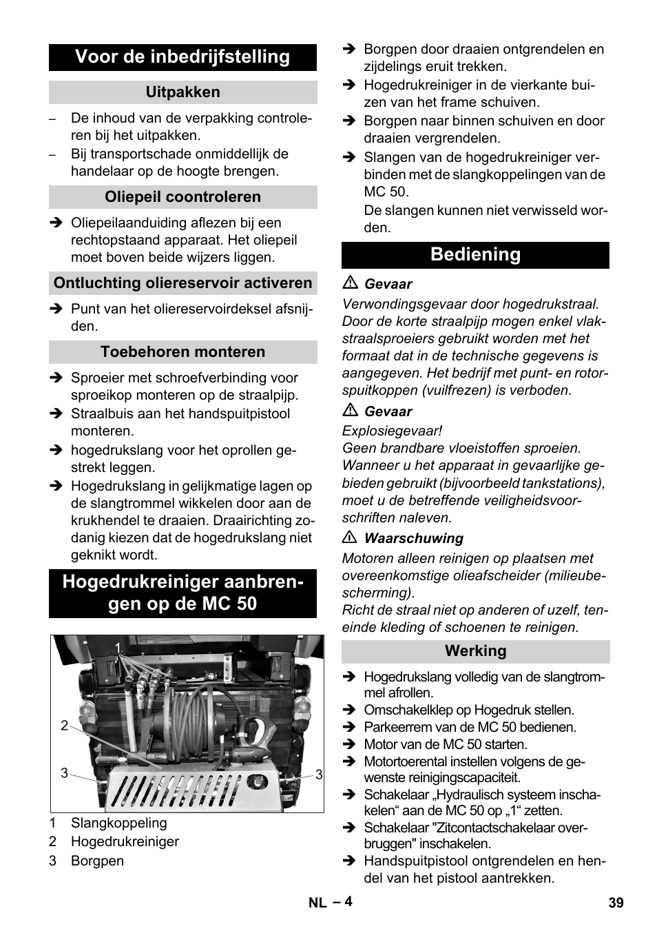 Voor de inbedrijfstelling | Karcher MIC 34C User Manual | Page 39 / 172