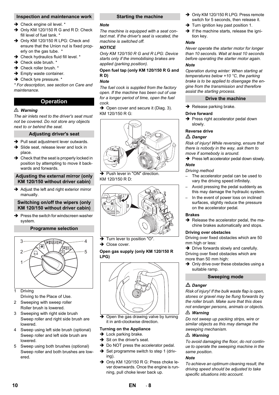 Operation | Karcher KM 120-150 R D User Manual | Page 10 / 22