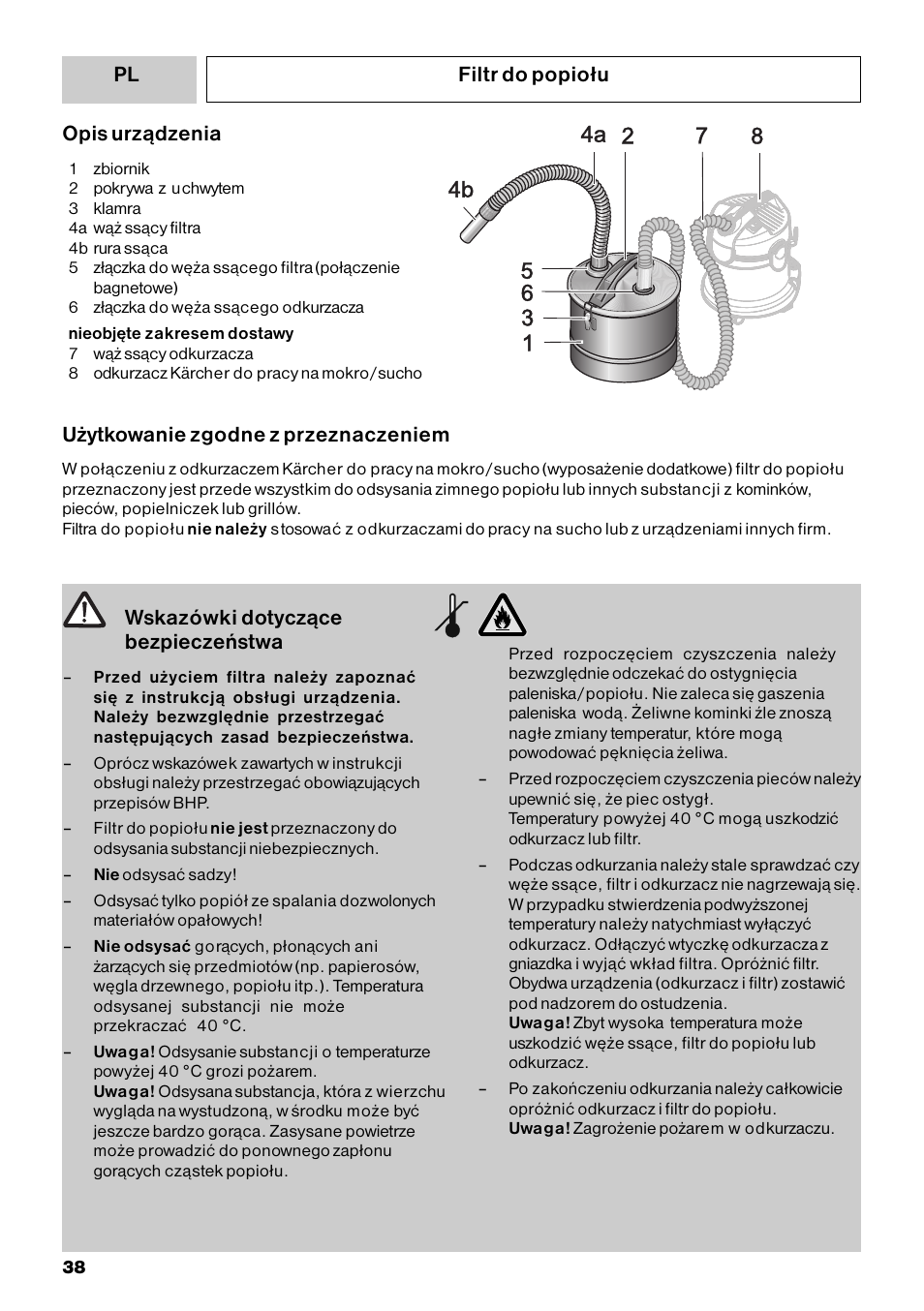 Opis urządzenia, Użytkowanie zgodne z przeznaczeniem | Karcher MV 3 Fireplace Kit User Manual | Page 38 / 60