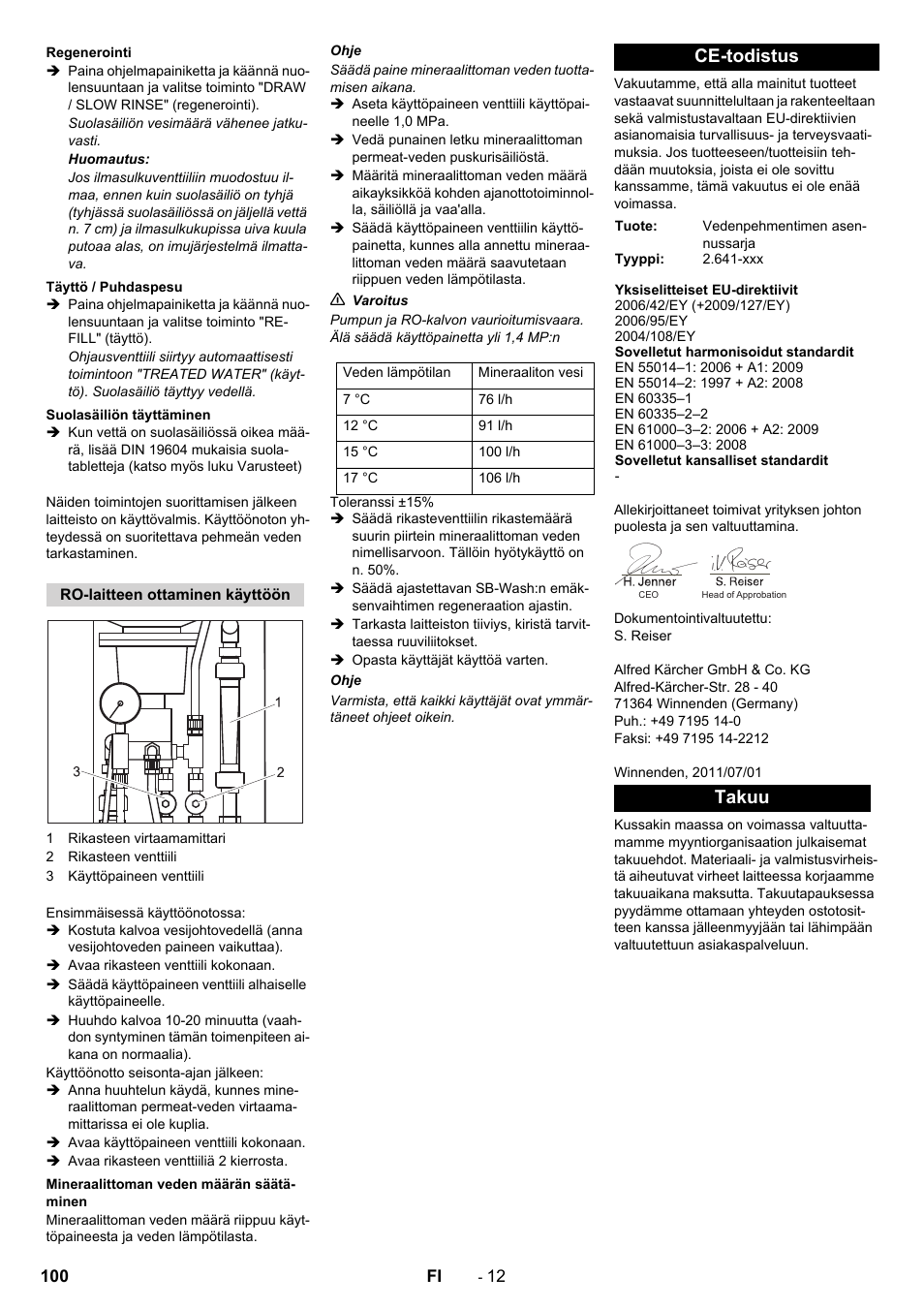 Ce-todistus, Takuu | Karcher SB Wash Oel 50-10 F VA User Manual | Page 100 / 128