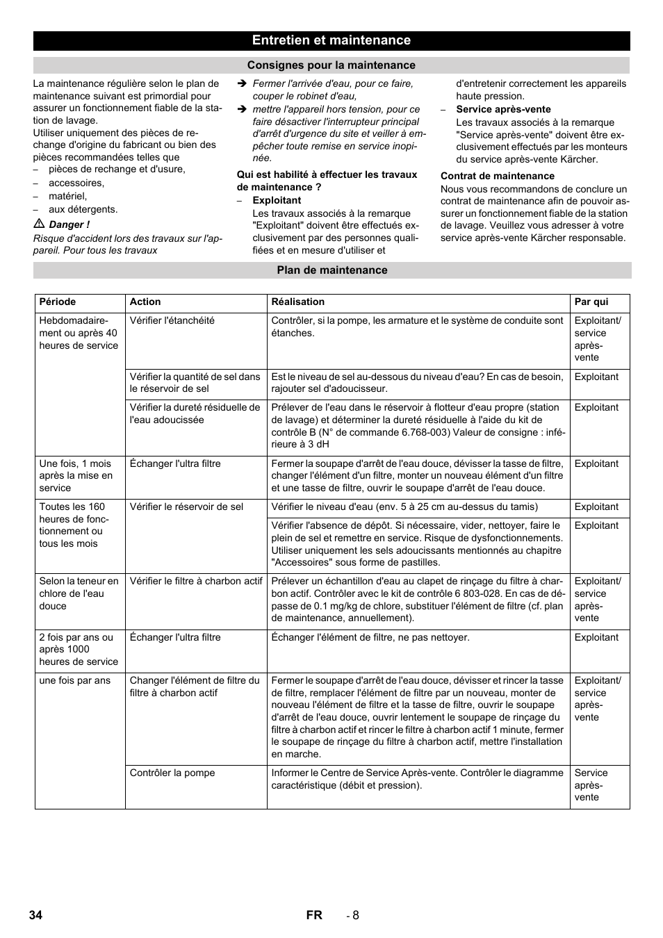 Entretien et maintenance | Karcher SB Wash Oel 50-10 F VA User Manual | Page 34 / 128