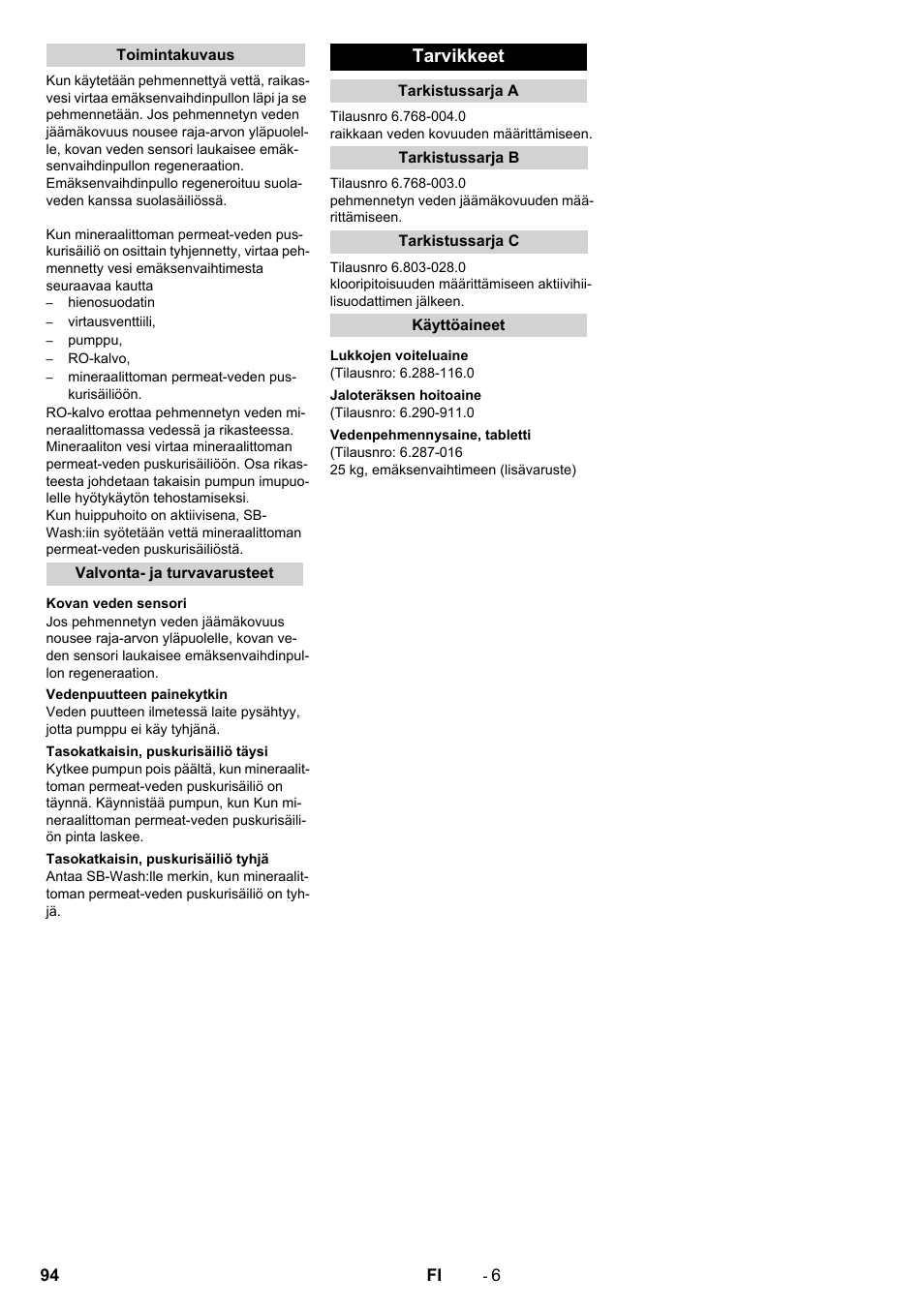 Tarvikkeet | Karcher SB Wash Oel 50-10 F VA User Manual | Page 94 / 128