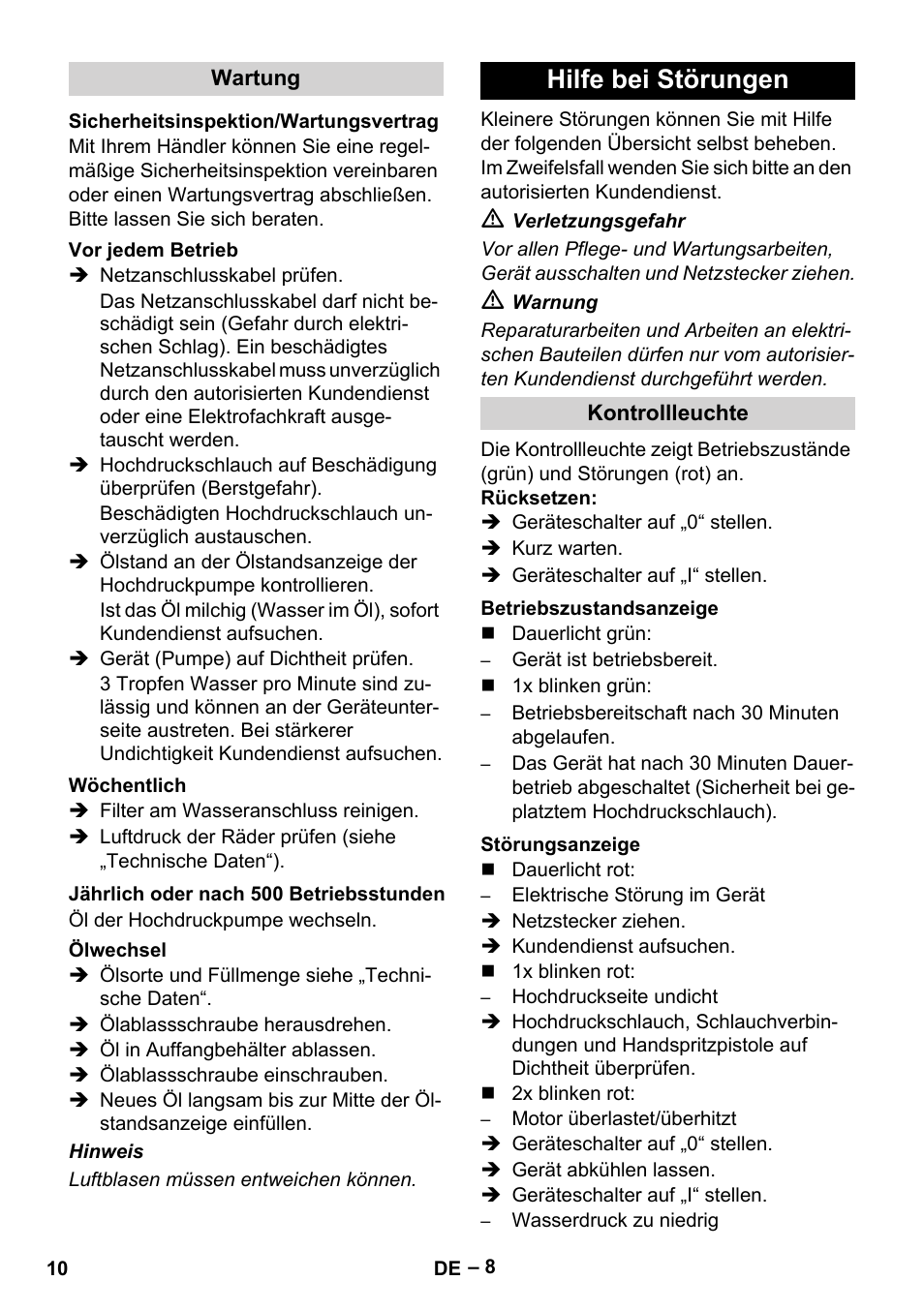 Hilfe bei störungen | Karcher HD 16-15-4 Cage Plus User Manual | Page 10 / 316