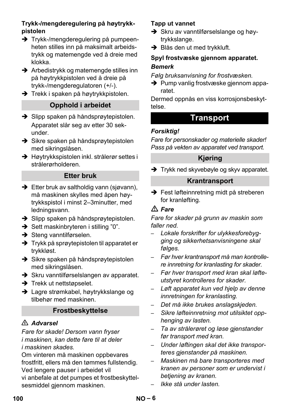 Transport | Karcher HD 16-15-4 Cage Plus User Manual | Page 100 / 316