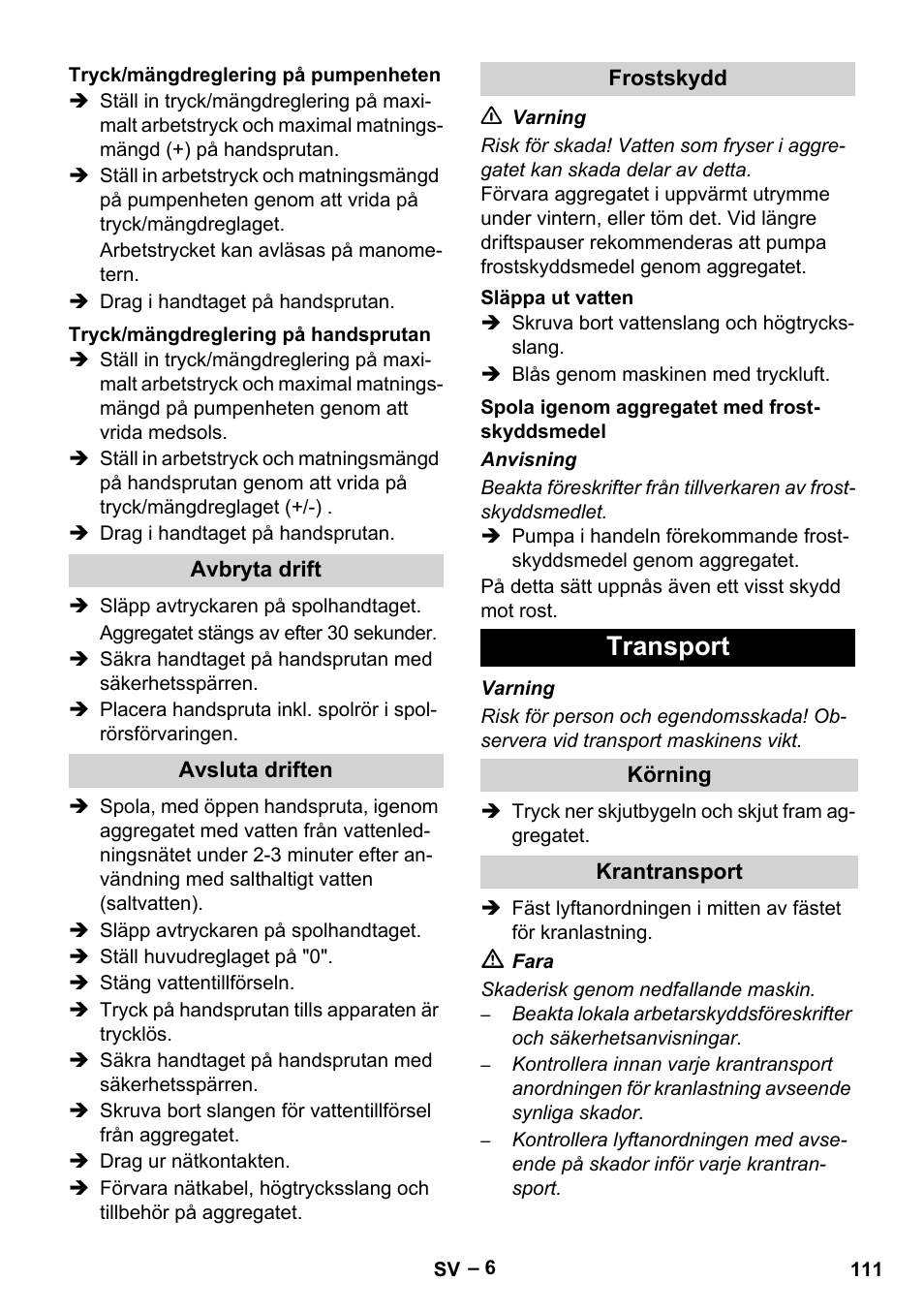 Transport | Karcher HD 16-15-4 Cage Plus User Manual | Page 111 / 316