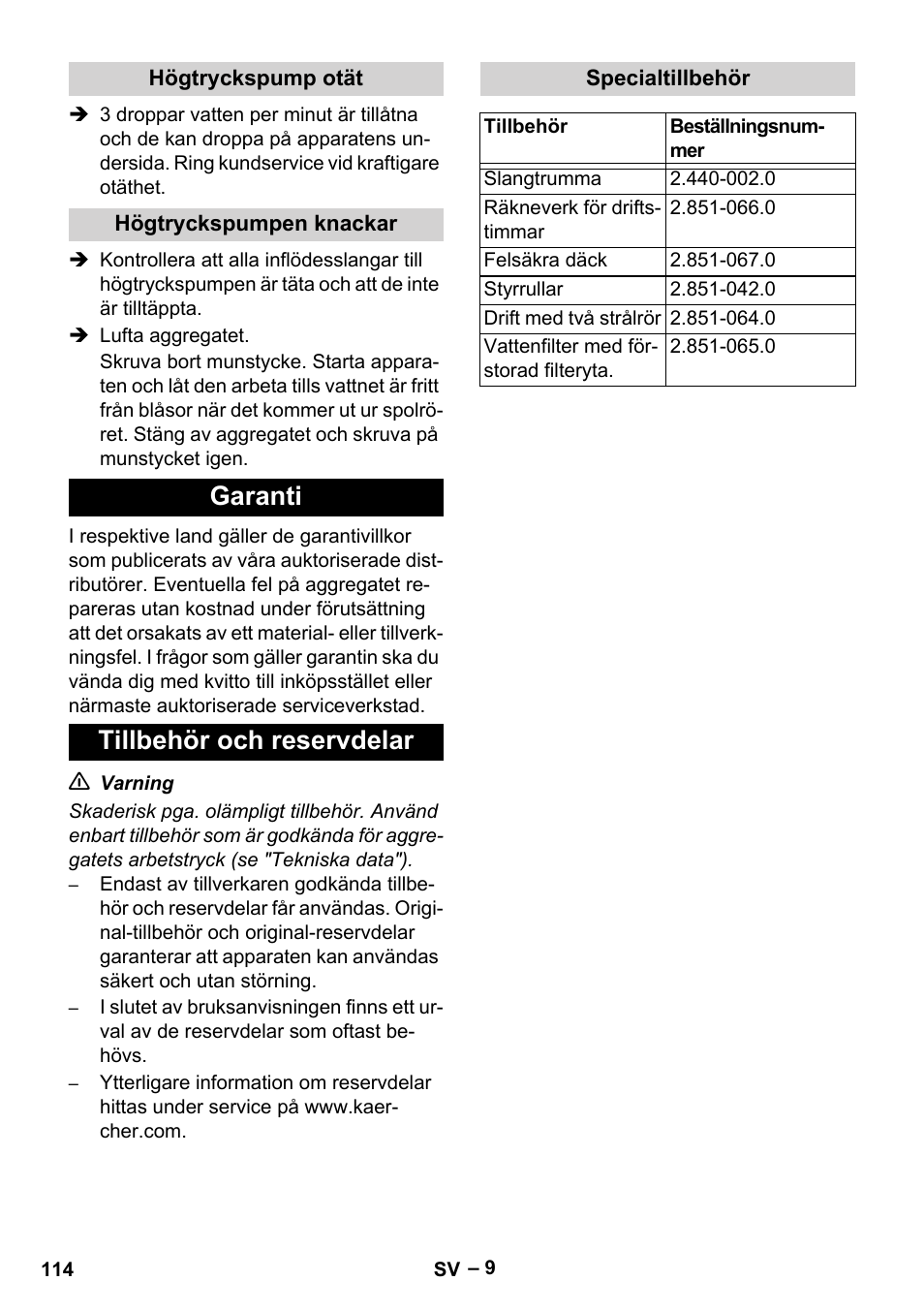 Garanti tillbehör och reservdelar | Karcher HD 16-15-4 Cage Plus User Manual | Page 114 / 316