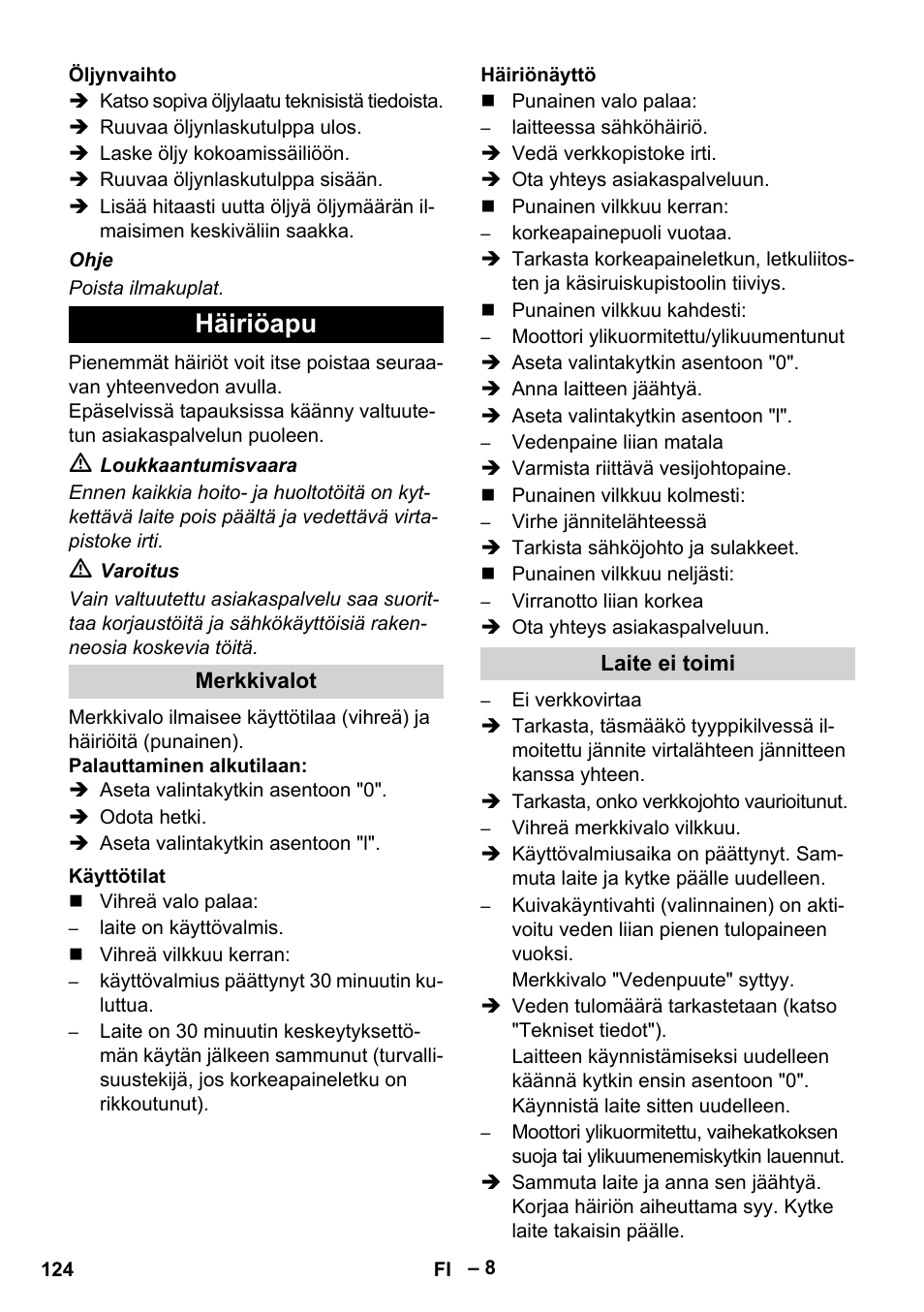 Häiriöapu | Karcher HD 16-15-4 Cage Plus User Manual | Page 124 / 316