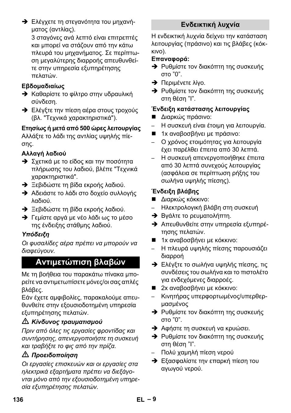 Αντιμετώπιση βλαβών | Karcher HD 16-15-4 Cage Plus User Manual | Page 136 / 316