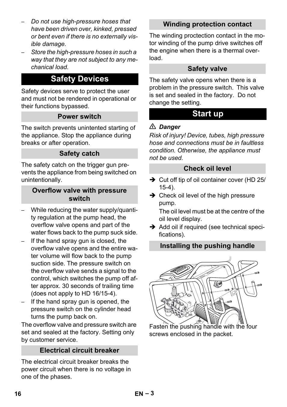 Safety devices, Start up | Karcher HD 16-15-4 Cage Plus User Manual | Page 16 / 316